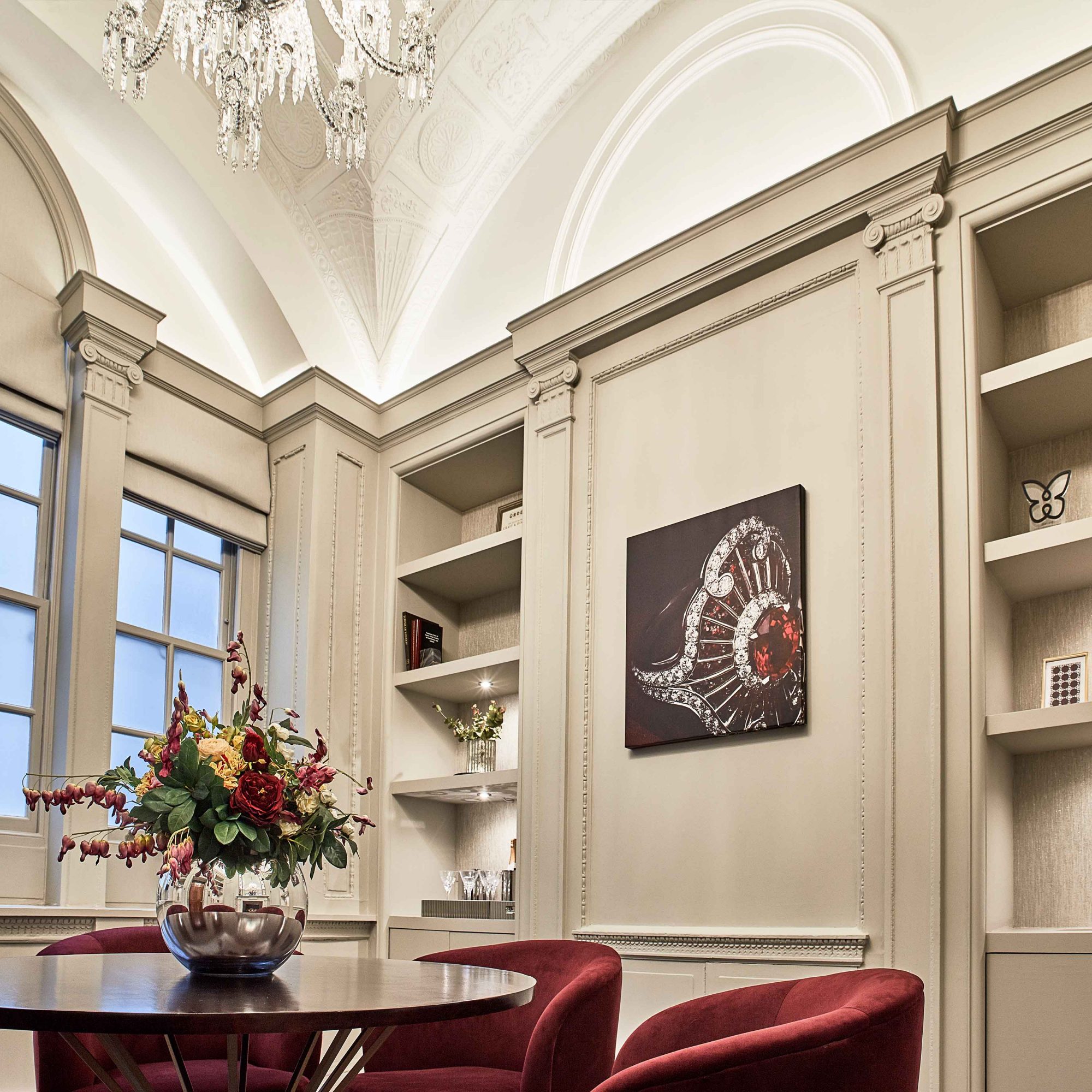 Interior of the Garrard jewellery flagship store VIP room Albemarle Street Mayfair London