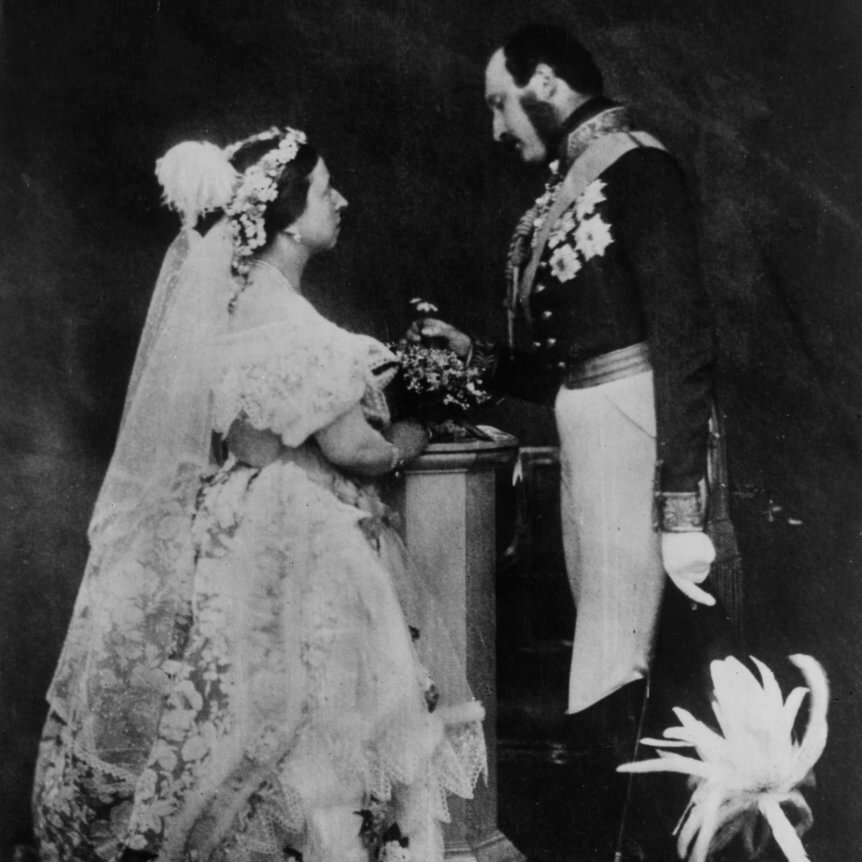 An old picture of Queen Victoria and Prince Albert square