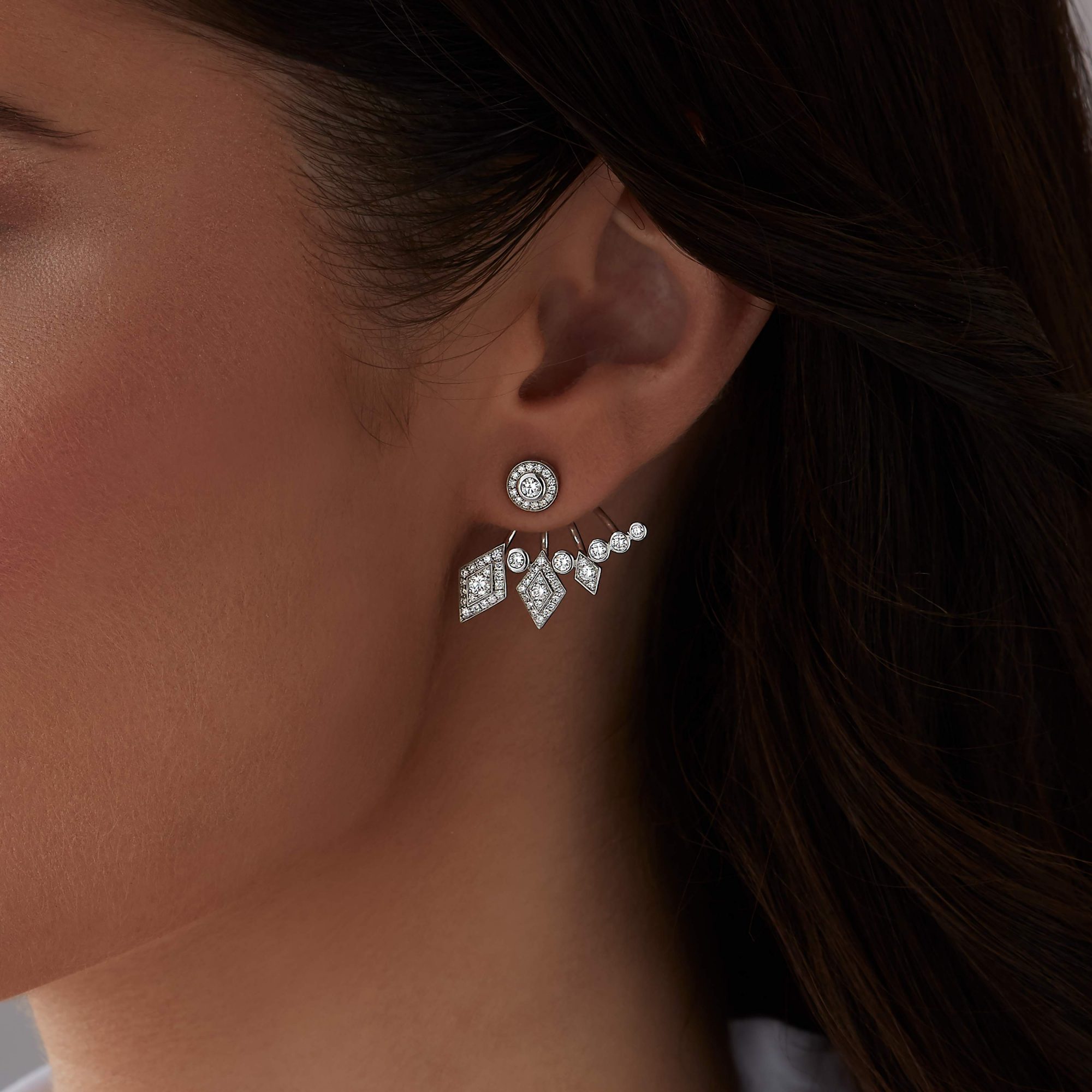 Garrard Albemarle jewellery Collection Diamond Ear Climbers in 18ct White Gold 2014398 On Model
