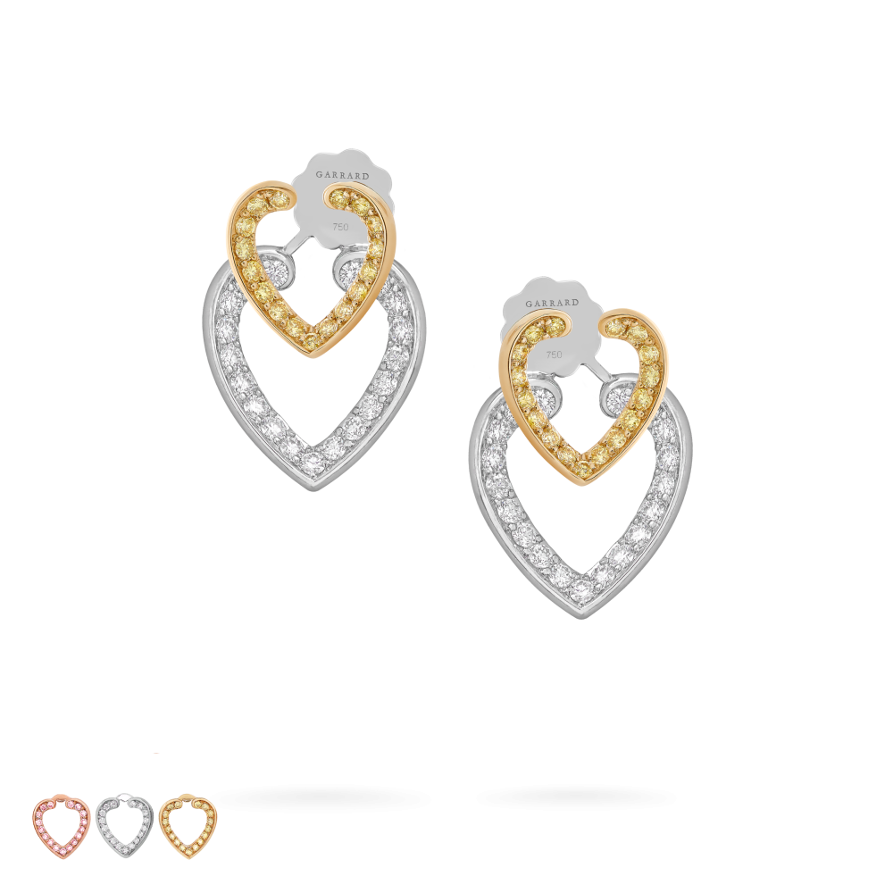 Garrard Aloria jewellery Interchangeable Earrings In 18ct white gold with White Pink and Yellow Diamond Motifs 2016931 Hero All 2