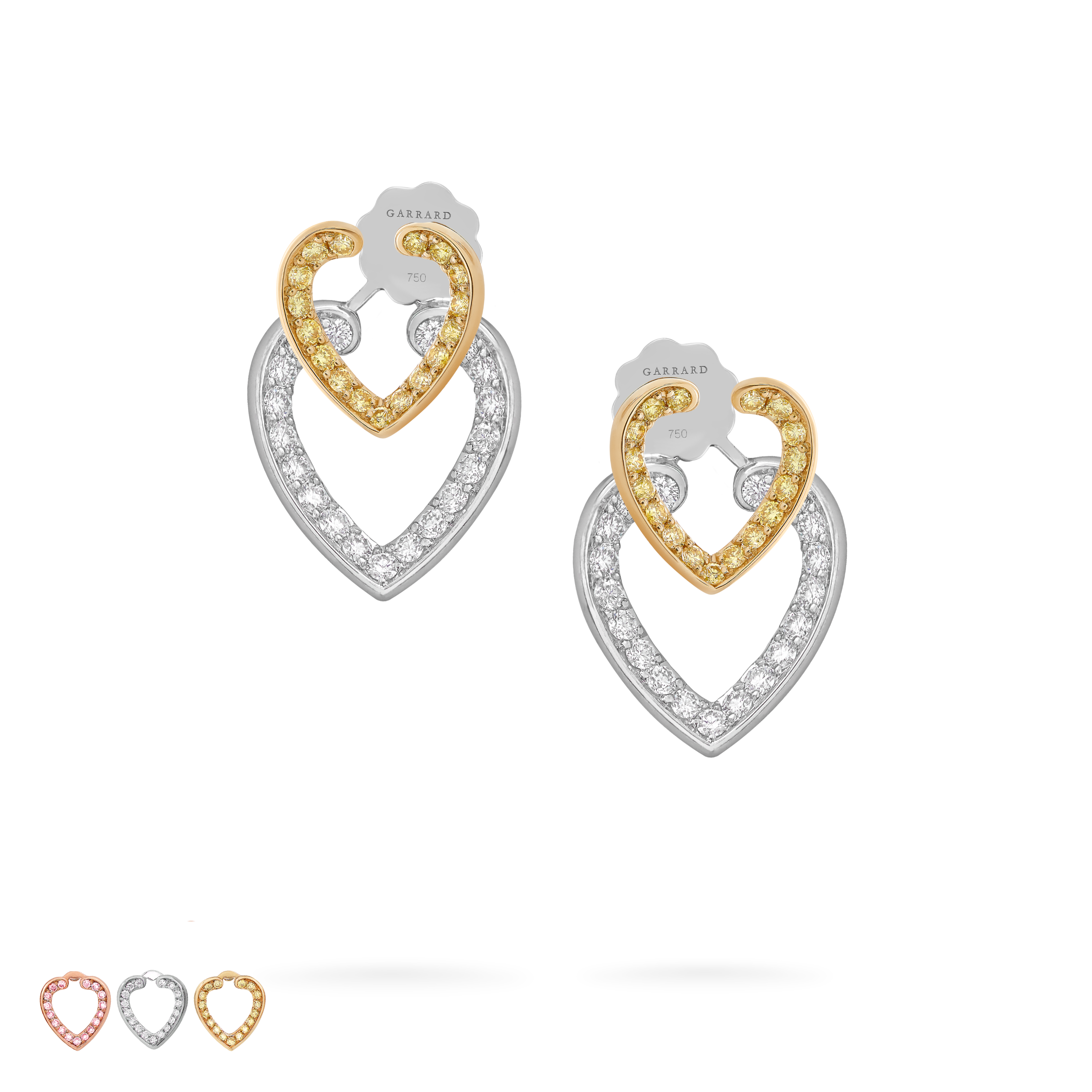 Garrard Aloria jewellery Interchangeable Earrings In 18ct white gold with White Pink and Yellow Diamond Motifs 2016931 Hero All 2 Garrard Aloria jewellery Interchangeable Earrings In 18ct white gold with White Pink and Yellow Diamond Motifs 2016931 Hero All 2
