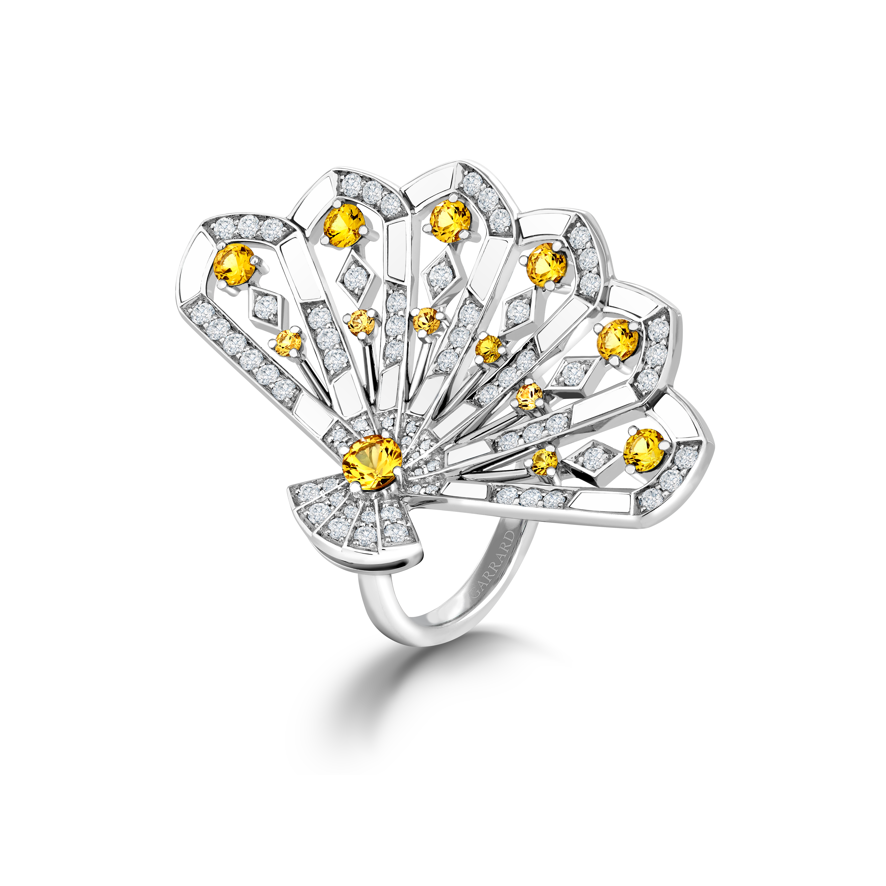 Garrard Fanfare Symphony collection Diamond and Yellow Sapphire Ring in 18ct White Gold with White Agate 2017362 Hero View Garrard Fanfare Symphony collection Diamond and Yellow Sapphire Ring in 18ct White Gold with White Agate 2017362 Hero View