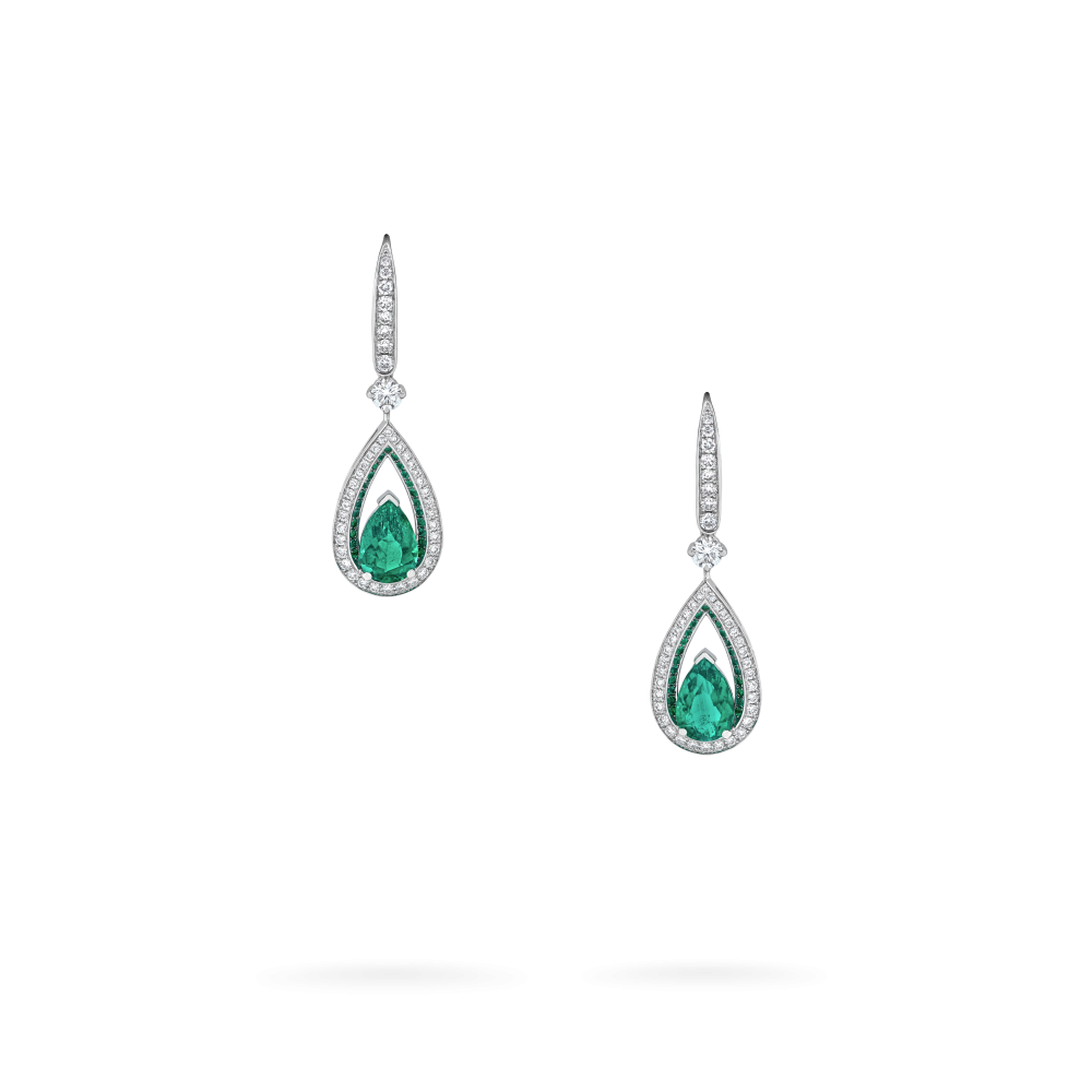 Garrard Jewelled Vault Emerald and Diamond High Jewellery Drop Earrings In 18 Carat White Gold 2017381