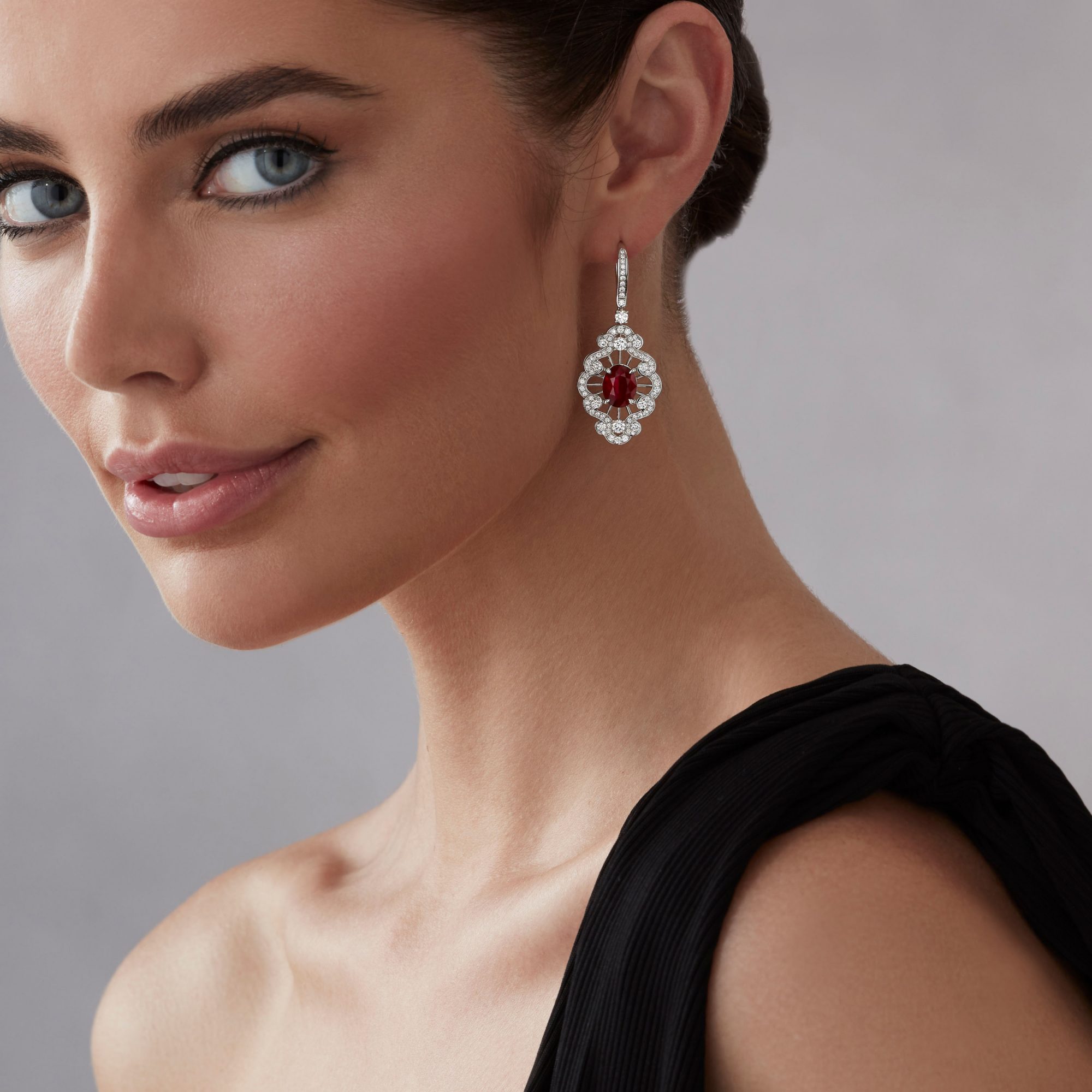 Garrard Jewelled Vault Ruby and Diamond High Jewellery Earrings In 18 carat White Gold 2015794 On Model