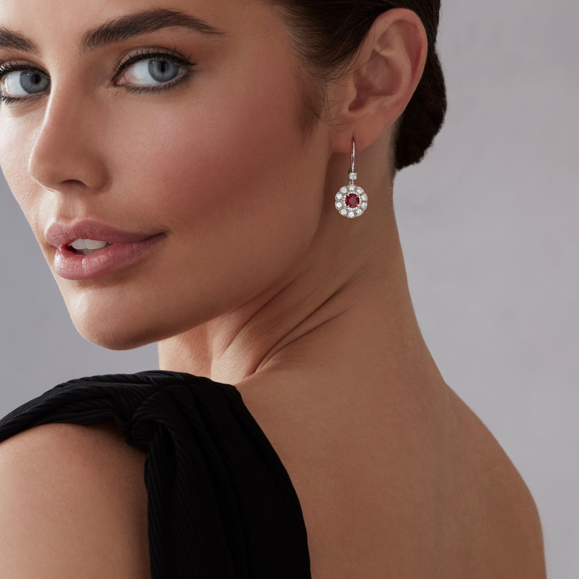 Garrard Marguerite Ruby and Diamond High Jewellery Earrings In Platinum 2015491 On Model
