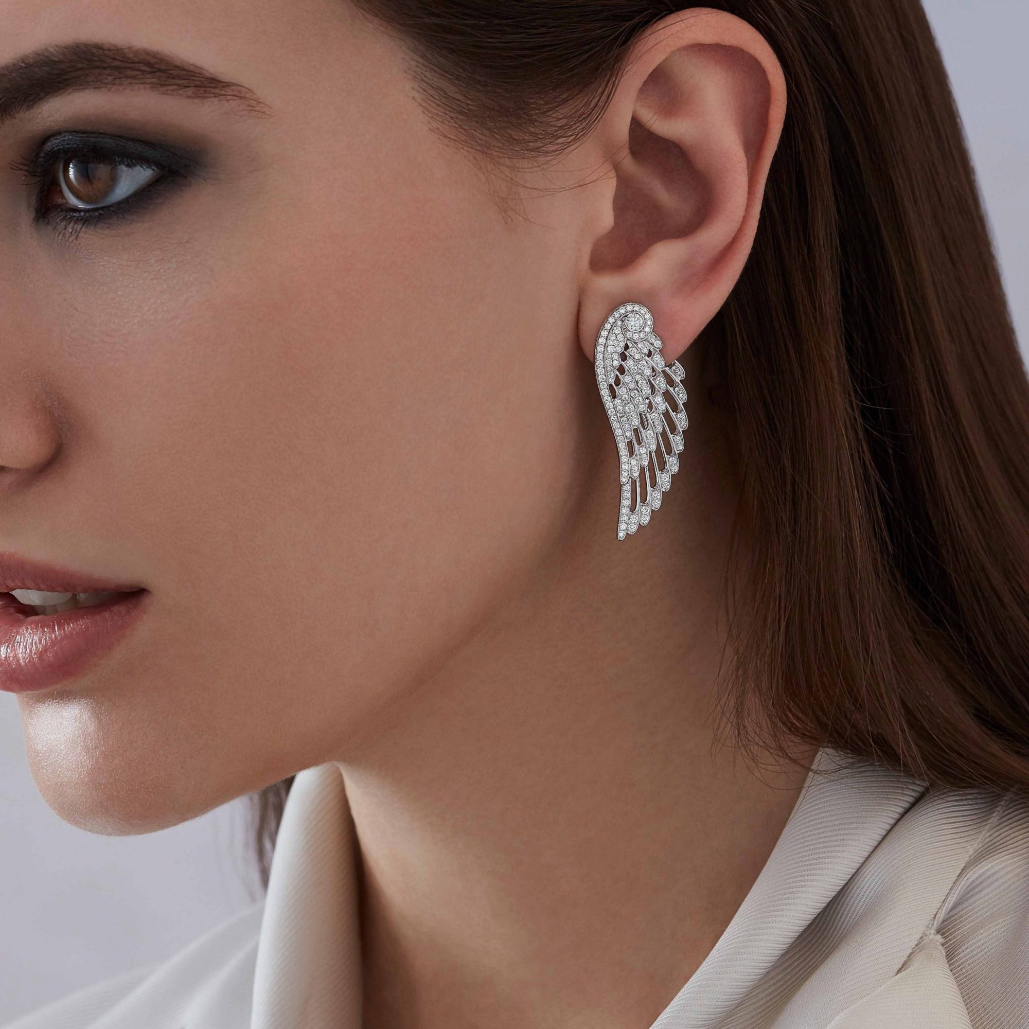 Garrard Wings Embrace jewellery collection Diamond Ear Jackets In 18ct White Gold 2015750 On Model
