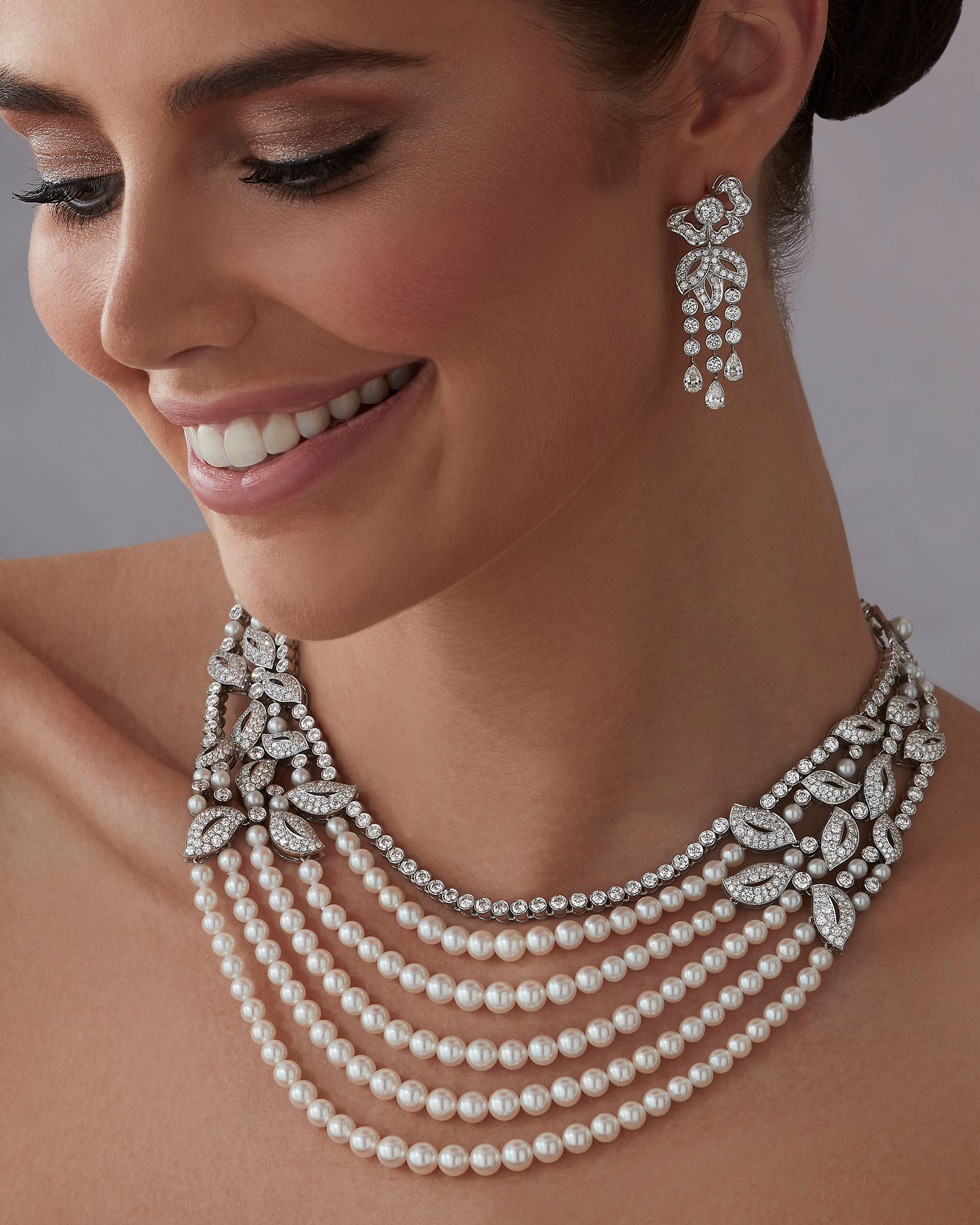 Model wears Garrard high jewellery collection Rose Garden High Jewellery Suite 1