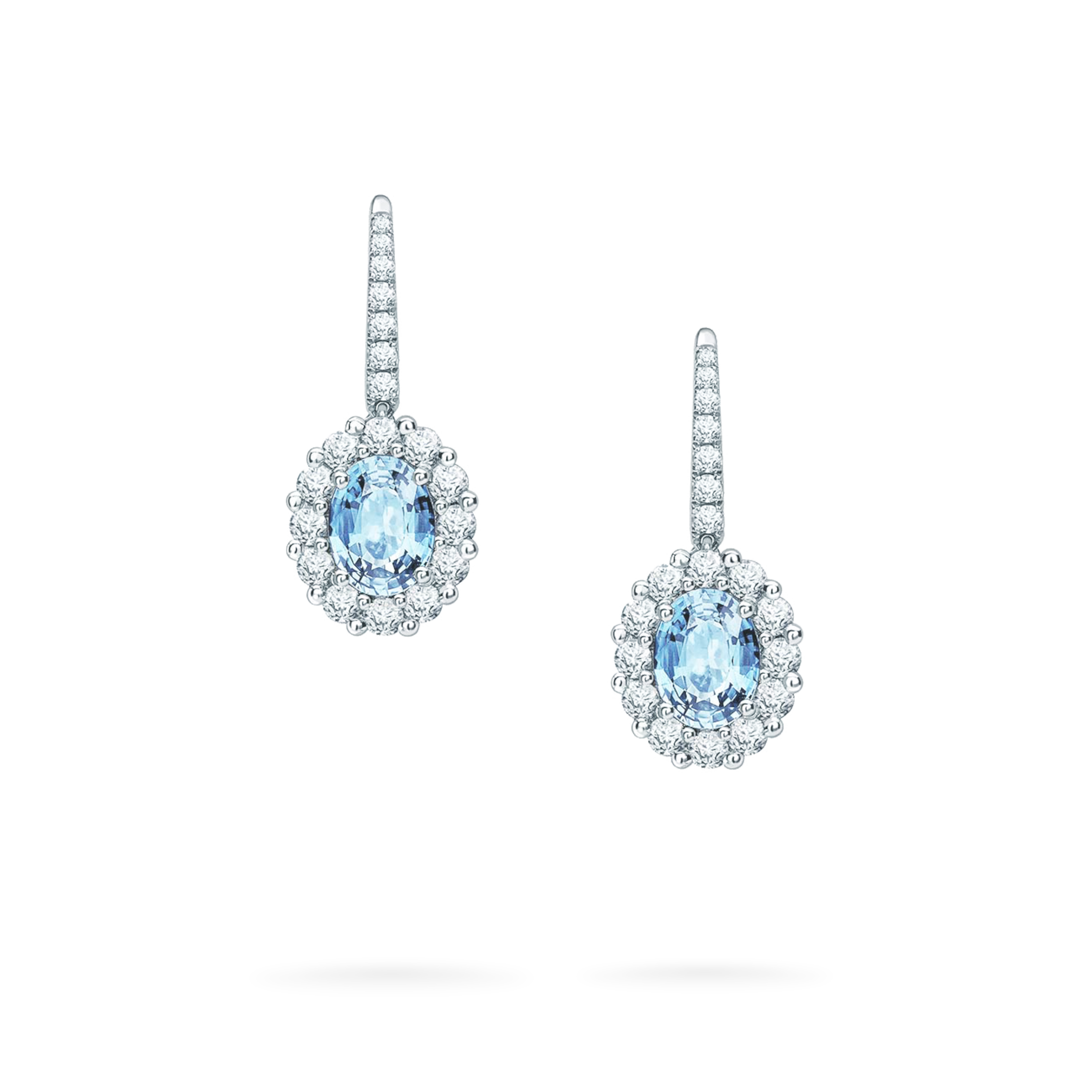 Garrard 1735 collection Aquamarine Oval Drop Earrings in platinum with Diamonds JE17PT13 Hero View Garrard 1735 collection Aquamarine Oval Drop Earrings in platinum with Diamonds JE17PT13 Hero View