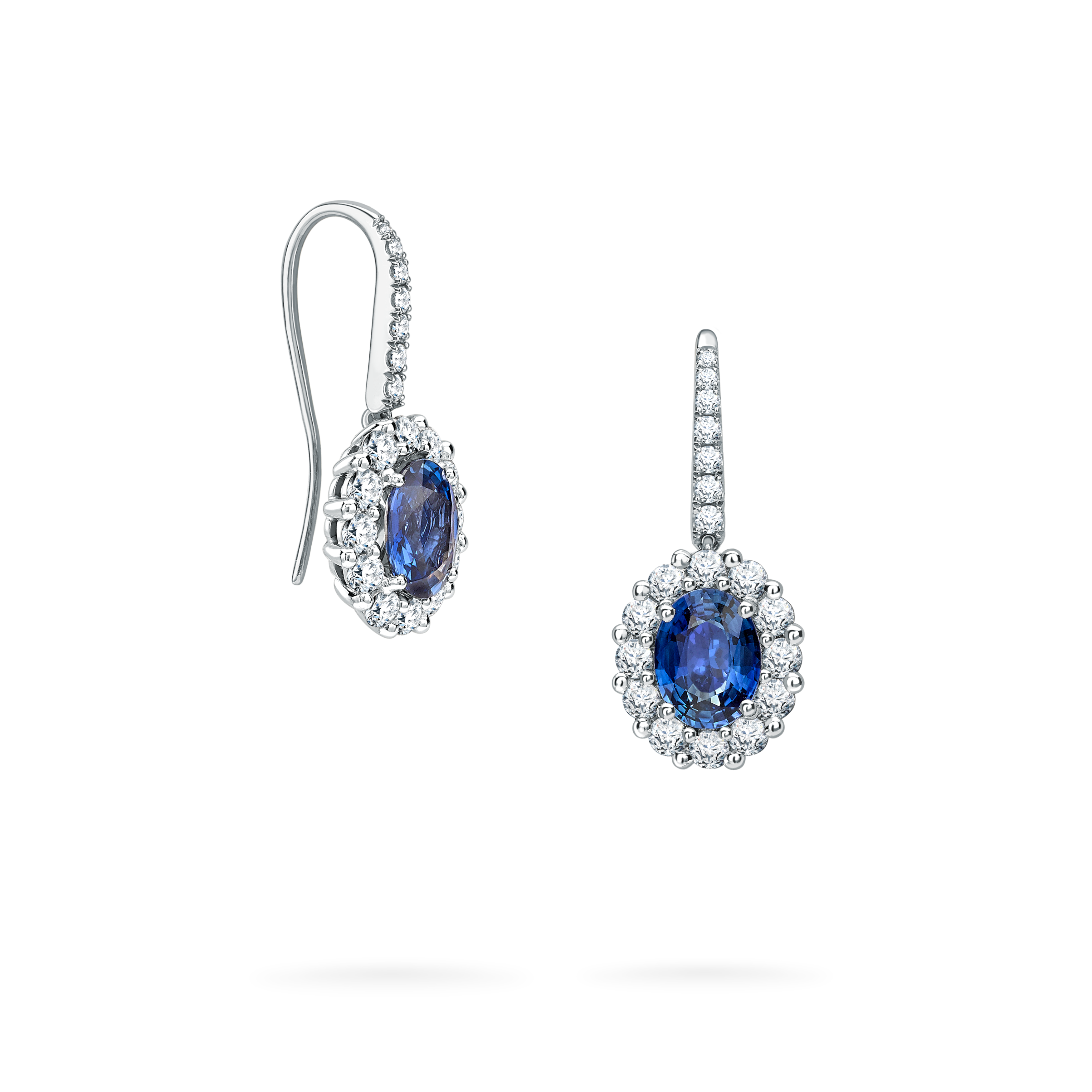 Garrard 1735 collection Sapphire Oval Drop Earrings in platinum with diamonds JE17PT11 Hero View Garrard 1735 collection Sapphire Oval Drop Earrings in platinum with diamonds JE17PT11 Hero View