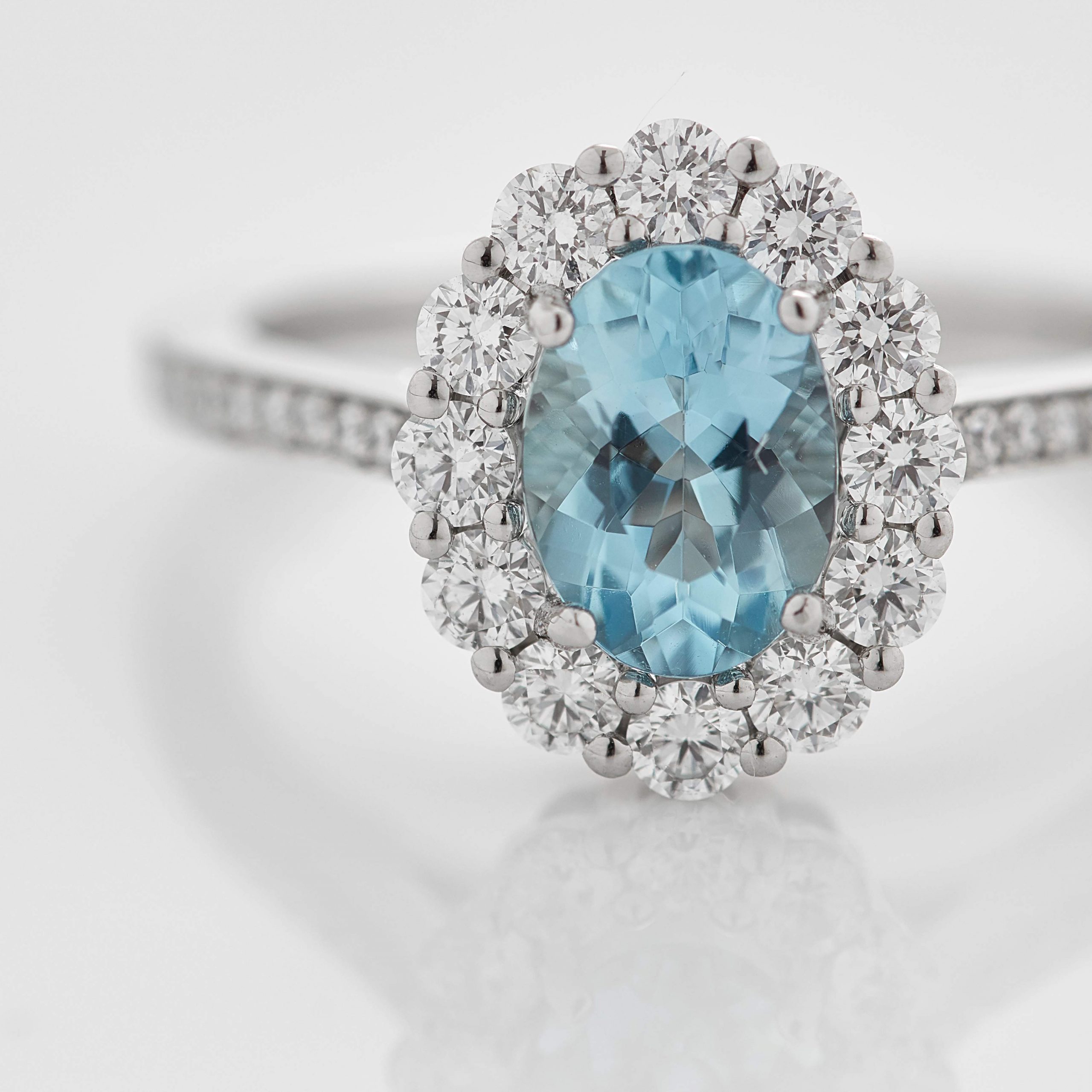 Garrard 1735 collection jewellery Aquamarine Oval Ring In Platinum with Diamonds JR17PT10 Detail View 1 Garrard 1735 collection jewellery Aquamarine Oval Ring In Platinum with Diamonds JR17PT10 Detail View 1