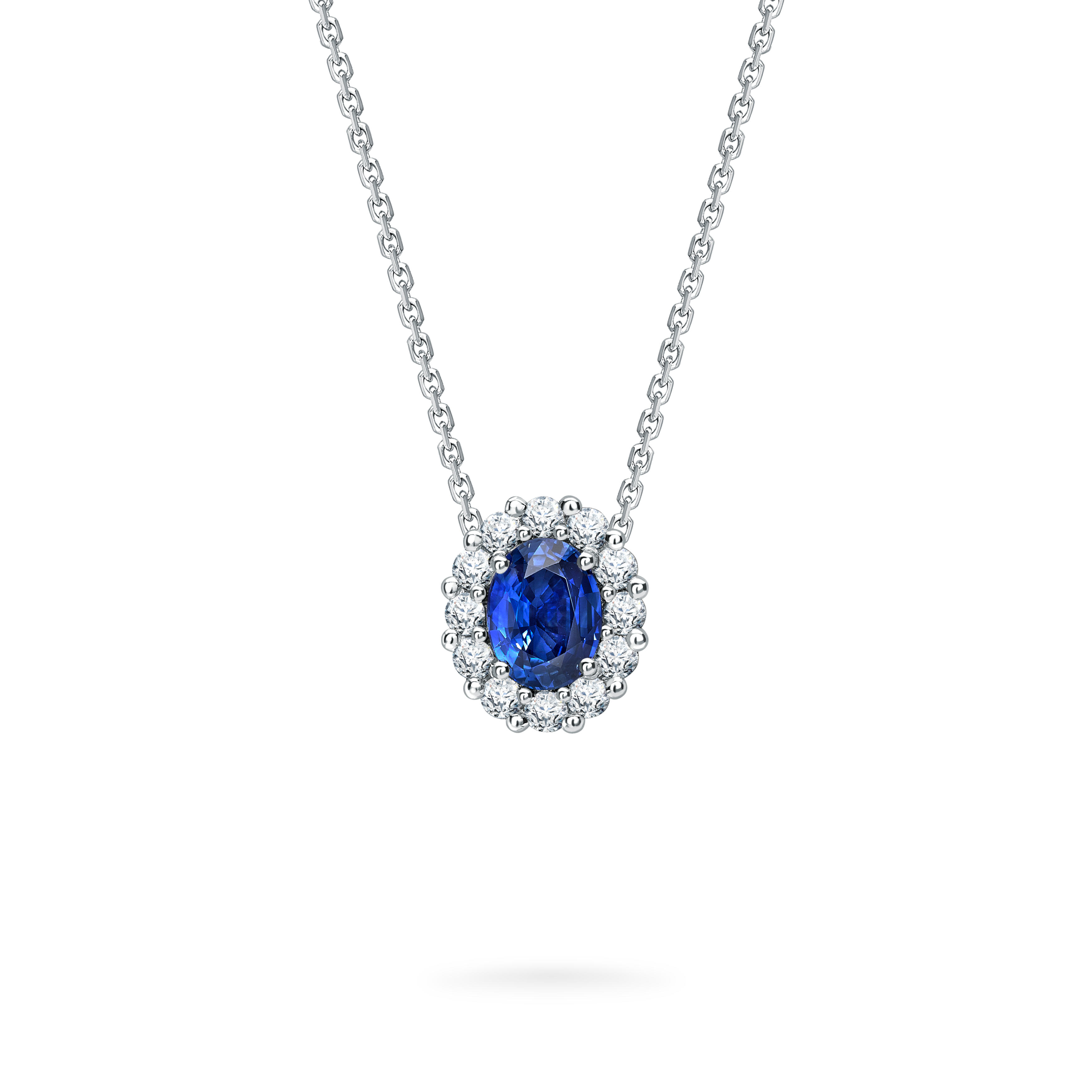 Garrard 1735 jewellery collection Sapphire Oval Pendant in Platinum In Platinum with Diamonds JP17PT03 Hero View Garrard 1735 jewellery collection Sapphire Oval Pendant in Platinum In Platinum with Diamonds JP17PT03 Hero View