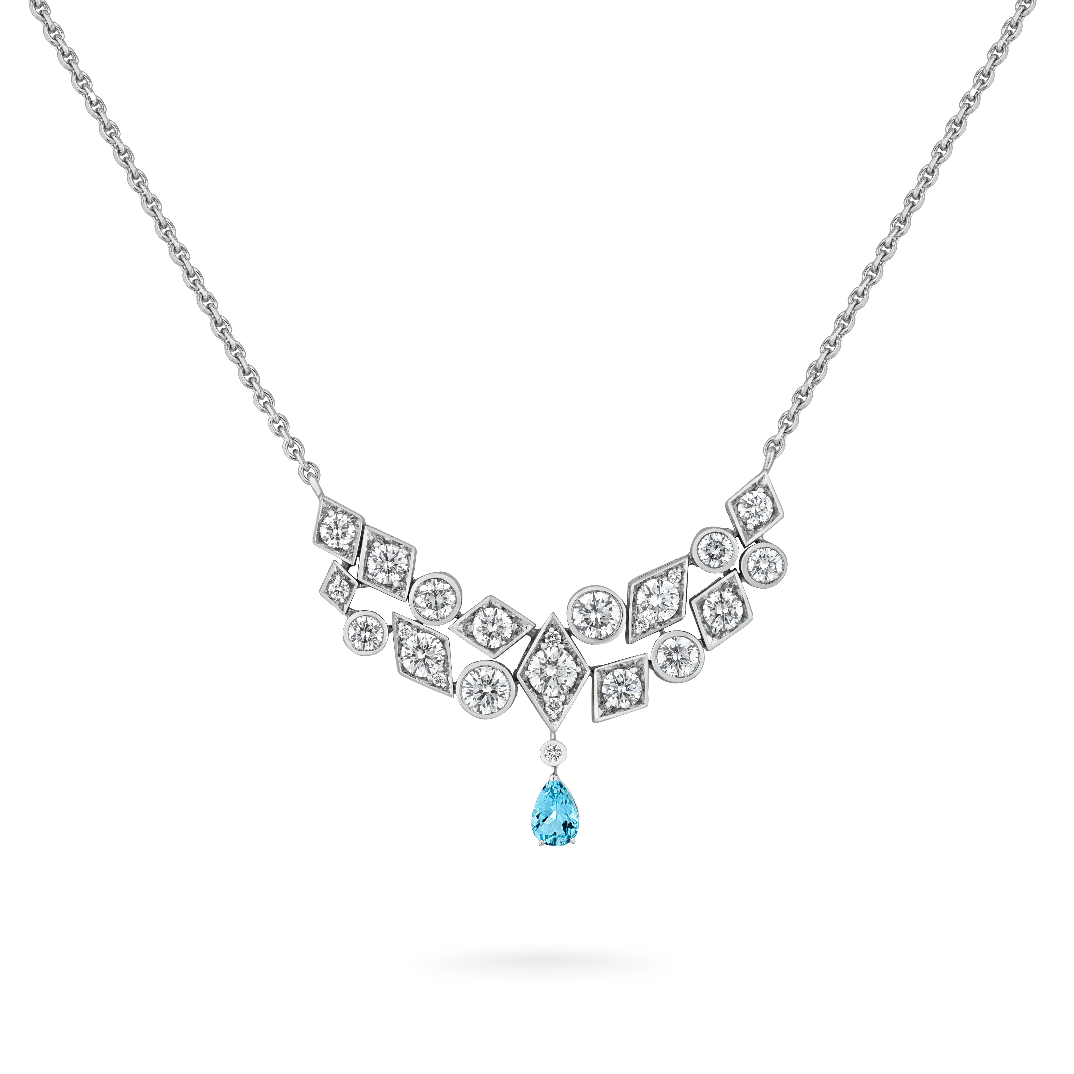 Garrard Albemarle Abstract jewellery Collection transformable diamond necklace in 18ct white gold Aquamarine drop 2017419 2017421 Hero View Garrard Albemarle Abstract jewellery Collection transformable diamond necklace in 18ct white gold Aquamarine drop 2017419 2017421 Hero View