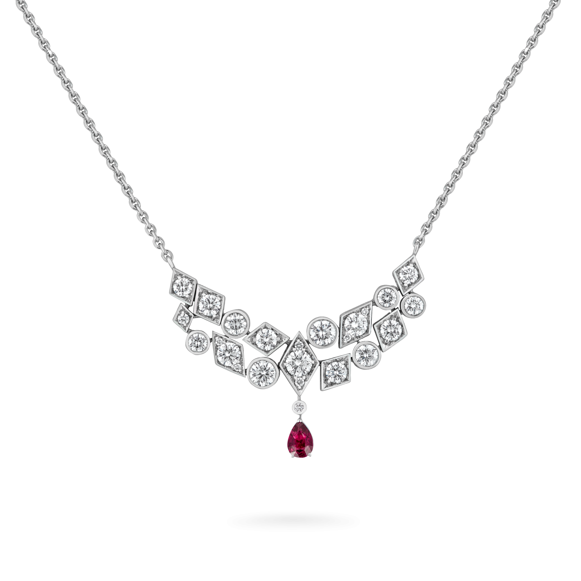 Garrard Albemarle Abstract jewellery Collection transformable diamond necklace in 18ct white gold ruby drop 2017419 2017499 Hero