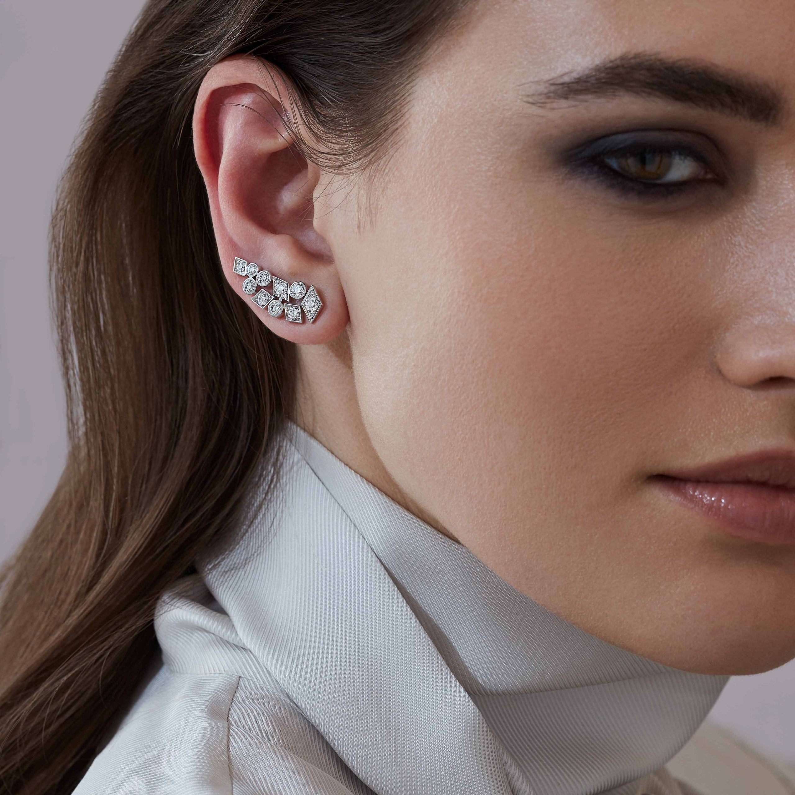 Garrard Albemarle jewellery Collection Diamond Ear Climbers In 18ct White Gold 2017414 On Model Garrard Albemarle jewellery Collection Diamond Ear Climbers In 18ct White Gold 2017414 On Model