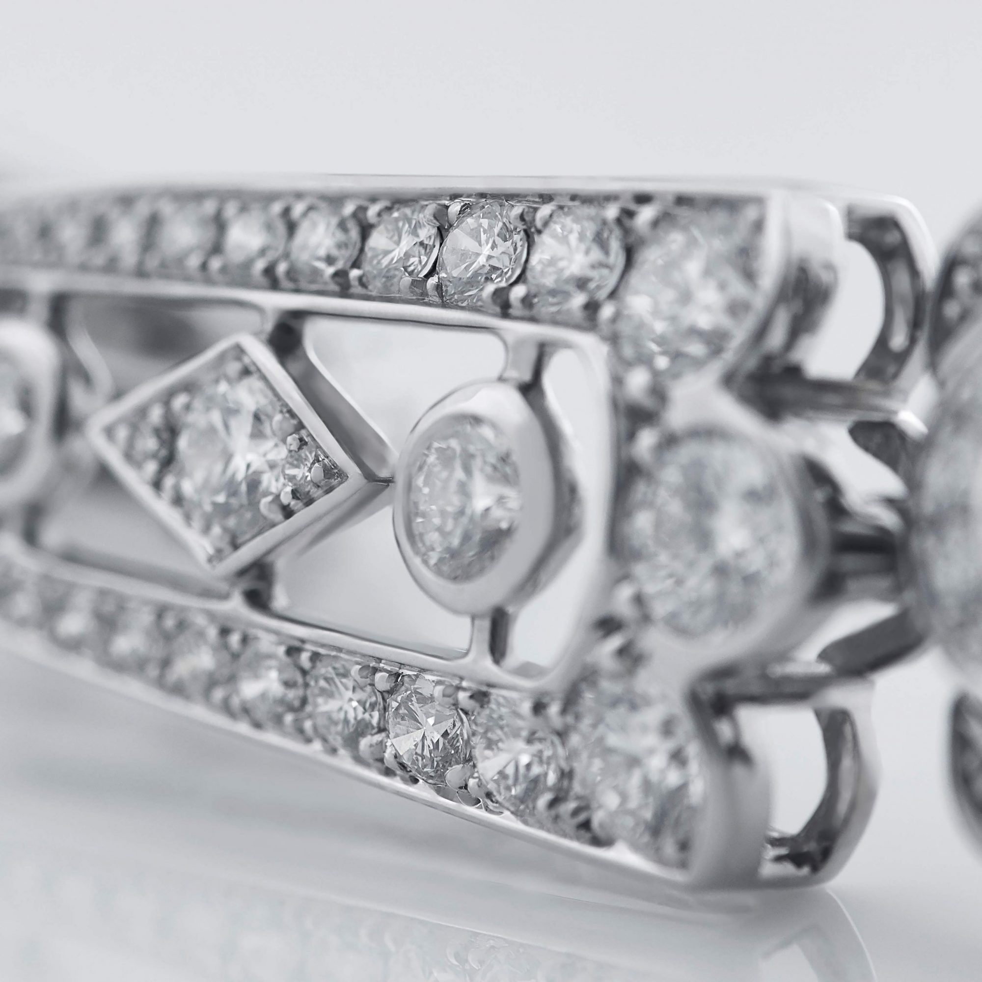 Garrard Albemarle jewellery collection Tiered Diamond Earrings In 18ct White Gold 2013244 Detail View