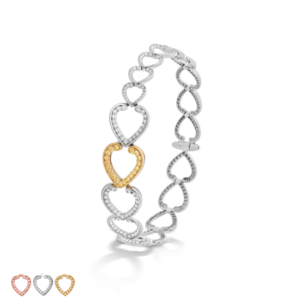 Garrard Aloria Interchangeable Diamond Bracelet In 18ct White Rose and Yellow Gold with Pink and Yellow Diamonds 2016927 Hero All