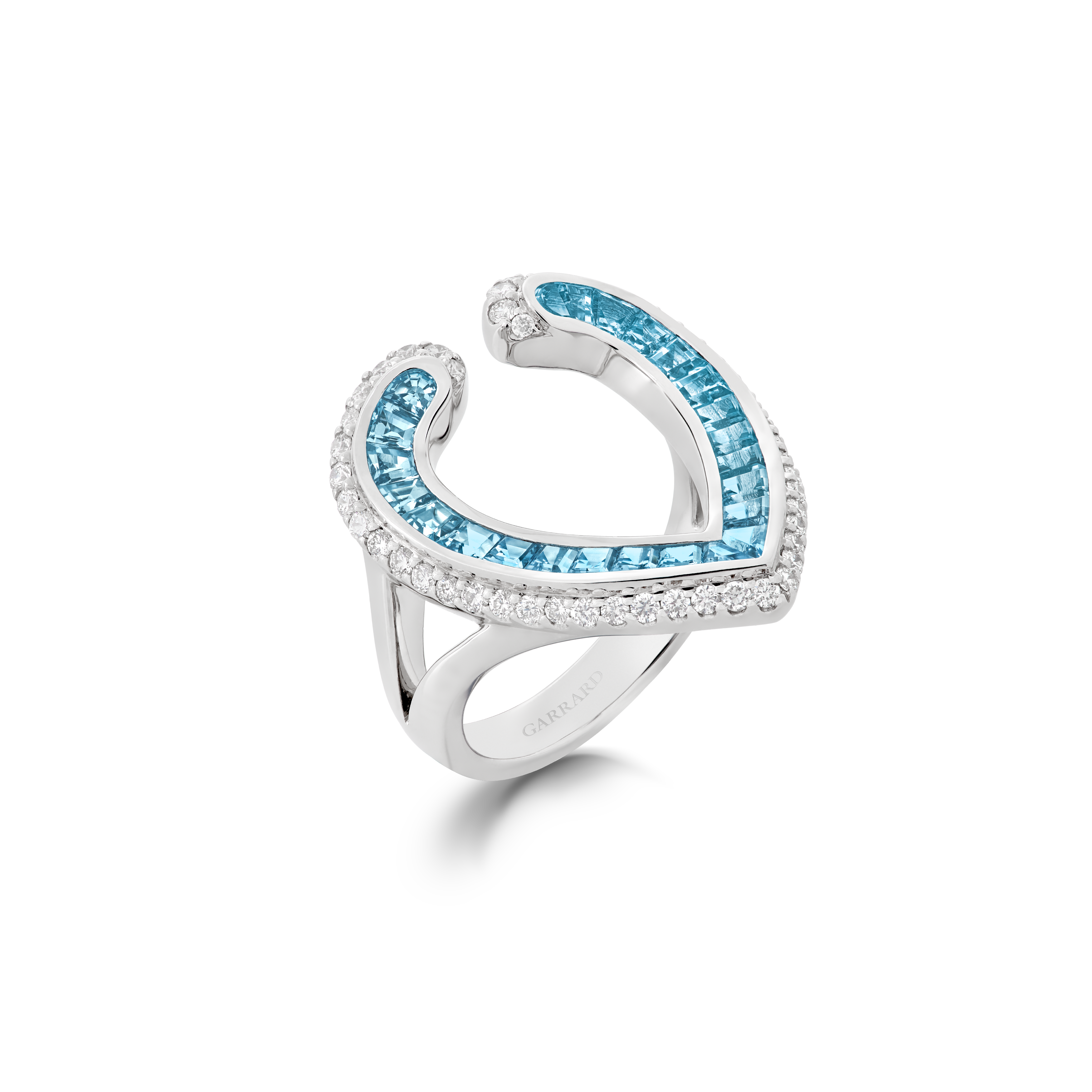 Garrard Aloria jewellery Collection calibre cut aquamarine ring in 18ct white gold with Diamonds 2017070 Hero View Garrard Aloria jewellery Collection calibre cut aquamarine ring in 18ct white gold with Diamonds 2017070 Hero View