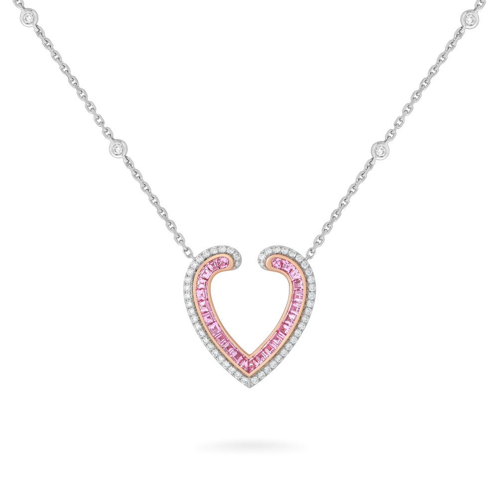 Garrard Aloria jewellery collection Calibre Cut Pink Sapphire Pendant In 18ct White and Rose Gold with Diamonds 2017065 Hero