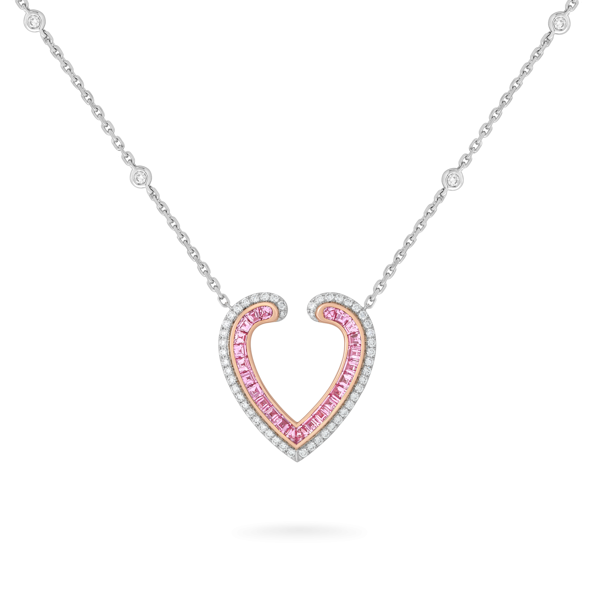 Garrard Aloria jewellery collection Calibre Cut Pink Sapphire Pendant In 18ct White and Rose Gold with Diamonds 2017065 Hero