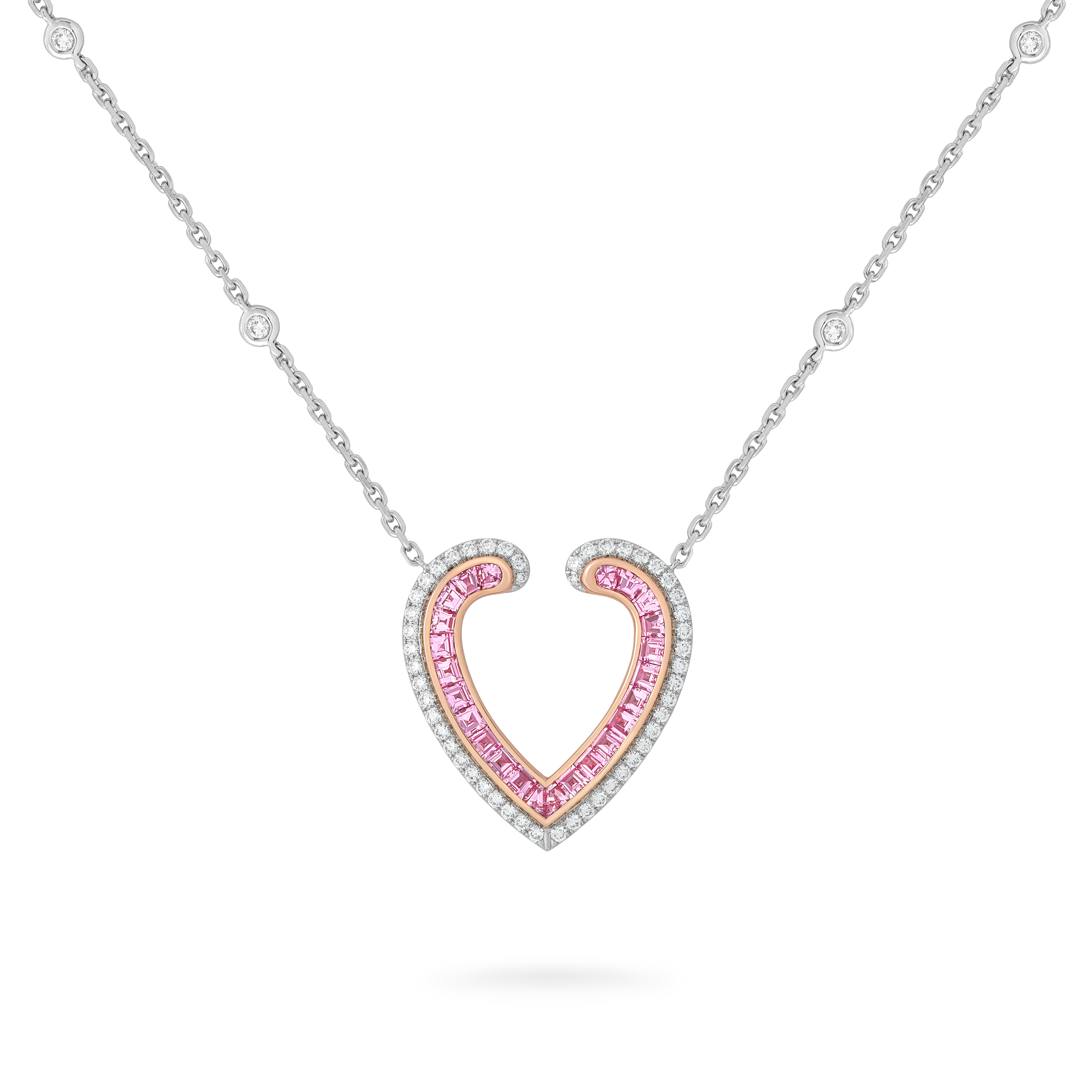Garrard Aloria jewellery collection Calibre Cut Pink Sapphire Pendant In 18ct White and Rose Gold with Diamonds 2017065 Hero Garrard Aloria jewellery collection Calibre Cut Pink Sapphire Pendant In 18ct White and Rose Gold with Diamonds 2017065 Hero