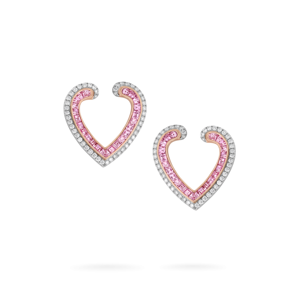 Garrard Aloria jewellery collection Calibre cut pink sapphire earrings in 18ct rose gold with diamonds 2017067 Hero View