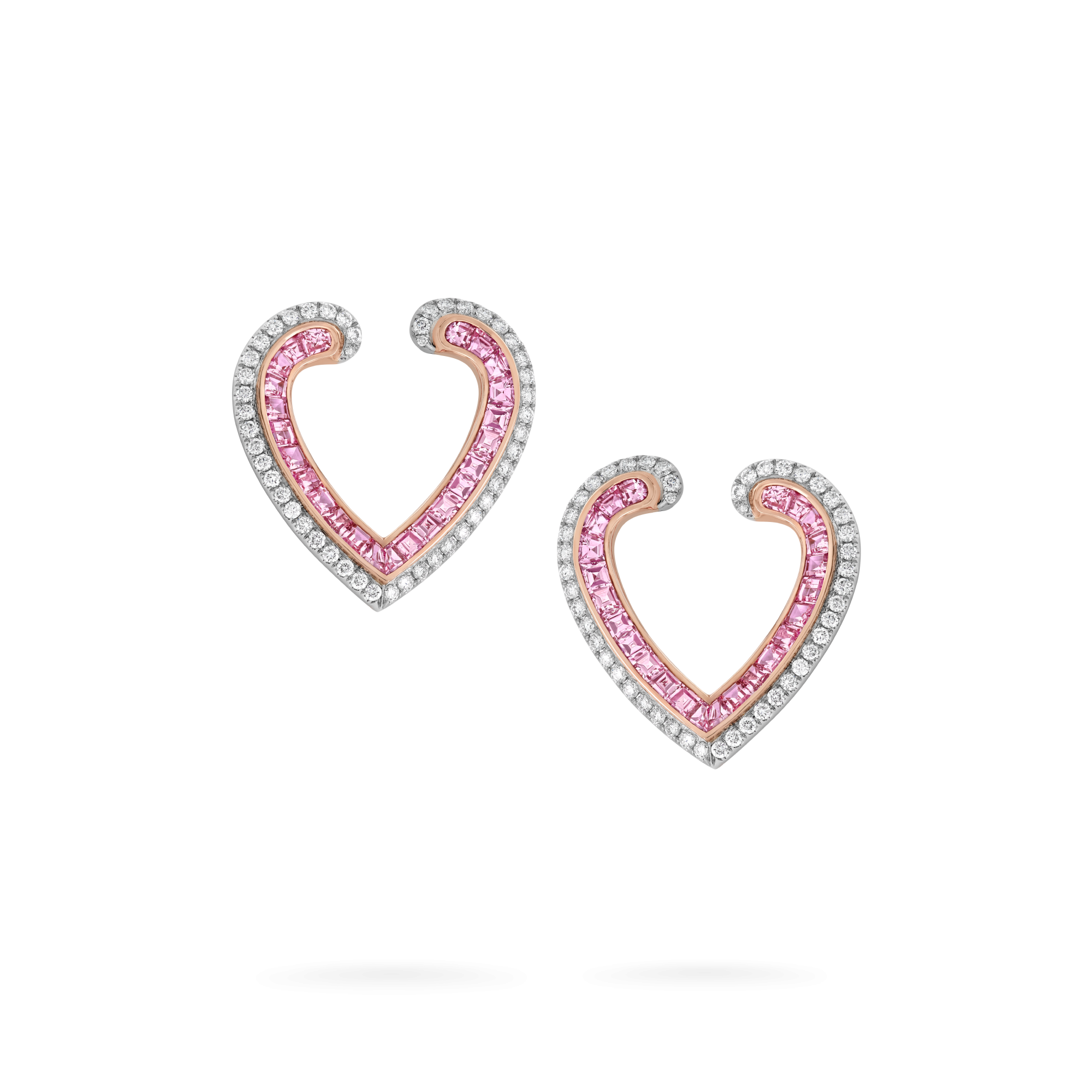 Garrard Aloria jewellery collection Calibre cut pink sapphire earrings in 18ct rose gold with diamonds 2017067 Hero View