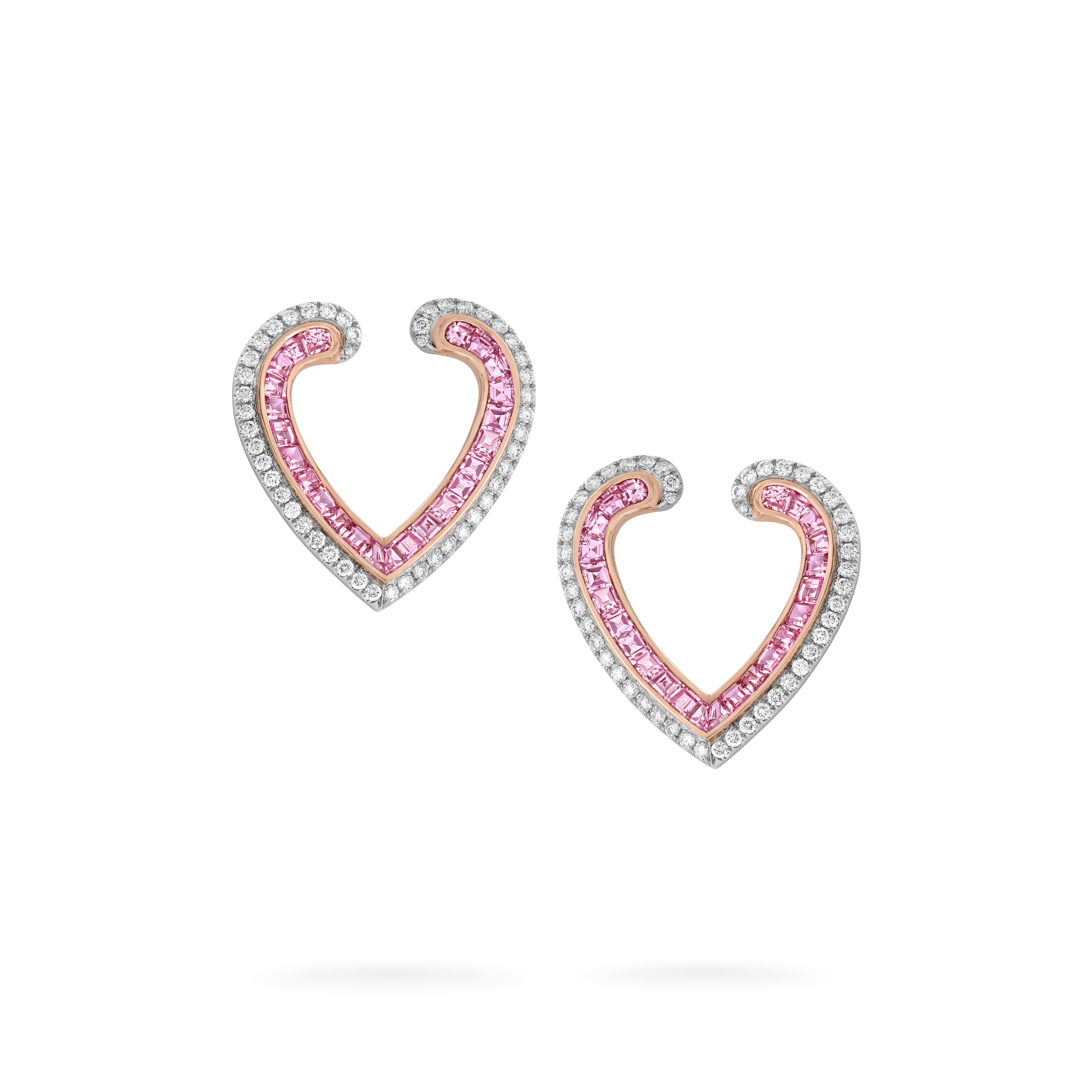 Garrard Aloria jewellery collection Calibre cut pink sapphire earrings in 18ct rose gold with diamonds 2017067 Hero View Garrard Aloria jewellery collection Calibre cut pink sapphire earrings in 18ct rose gold with diamonds 2017067 Hero View