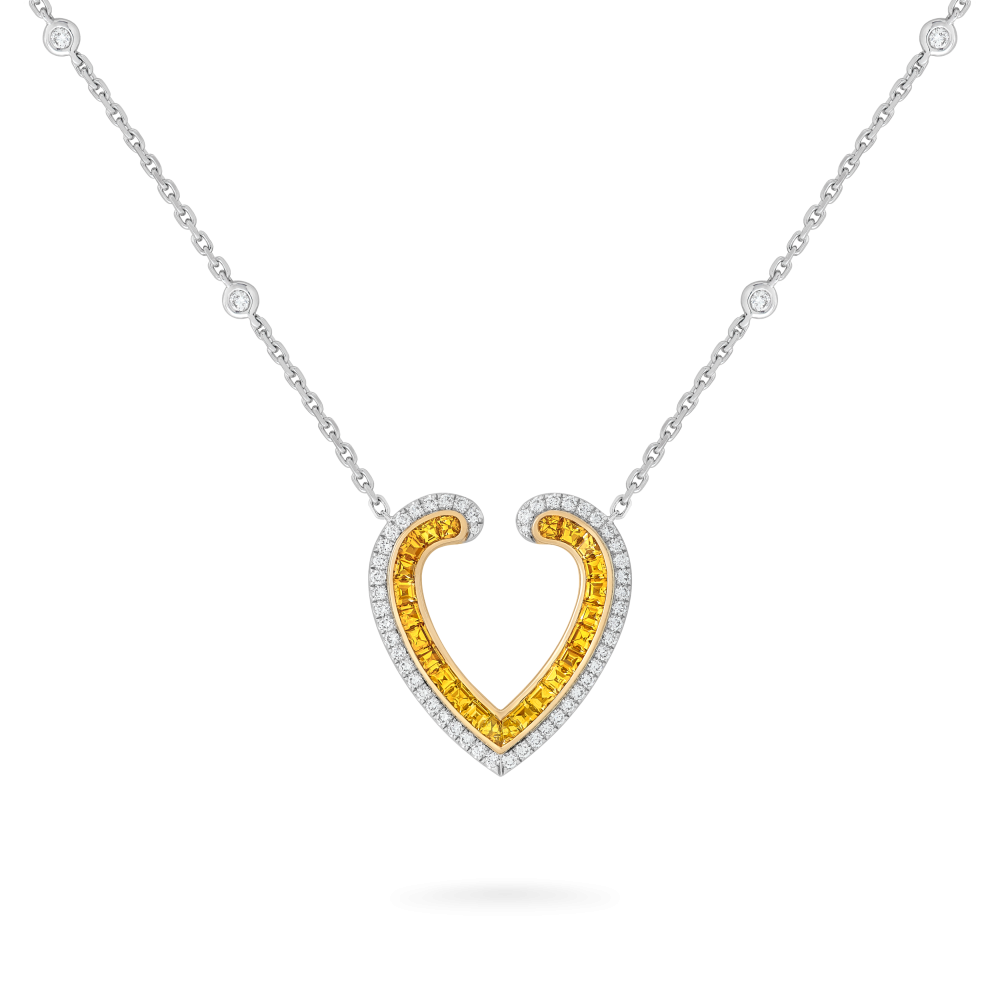 Garrard Aloria jewellery collection calibre cut Yellow sapphire pendant in 18ct white gold with diamonds 2016942 Hero View