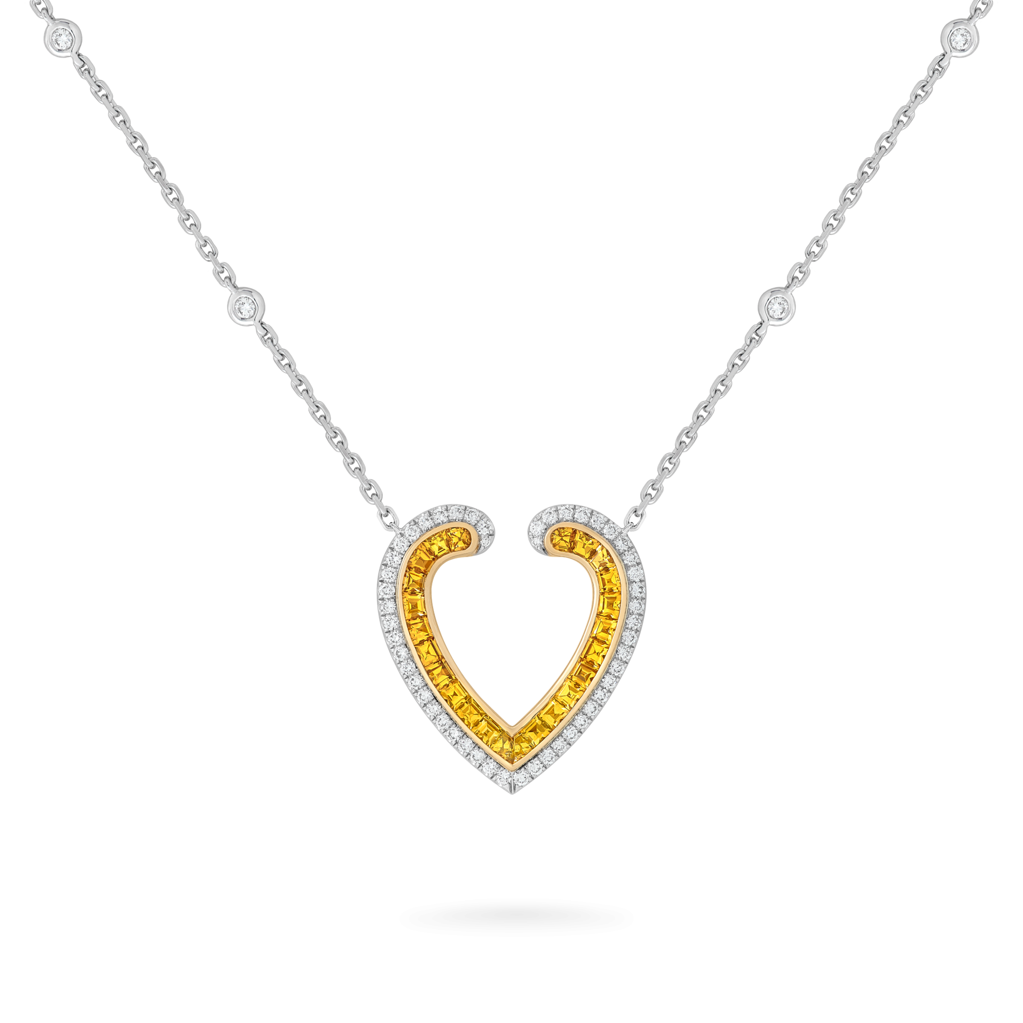 Garrard Aloria jewellery collection calibre cut Yellow sapphire pendant in 18ct white gold with diamonds 2016942 Hero View
