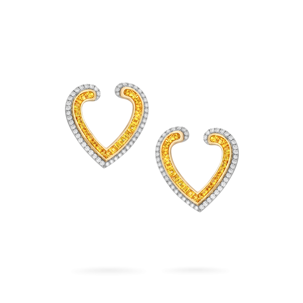 Garrard Aloria jewellery collection calibre cut yellow saphire earrings in 18ct white gold with diamonds 2016944 Hero View