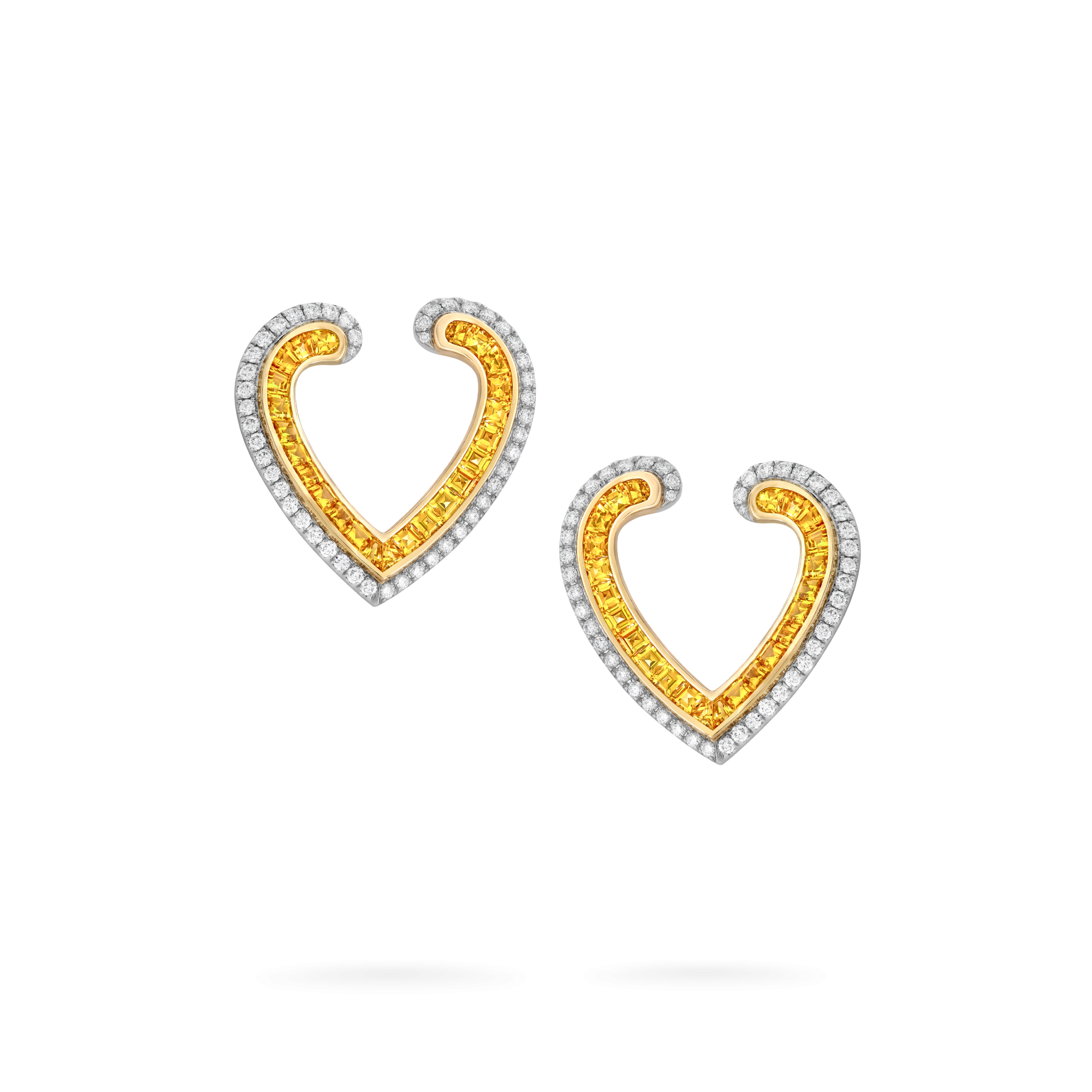Garrard Aloria jewellery collection calibre cut yellow saphire earrings in 18ct white gold with diamonds 2016944 Hero View