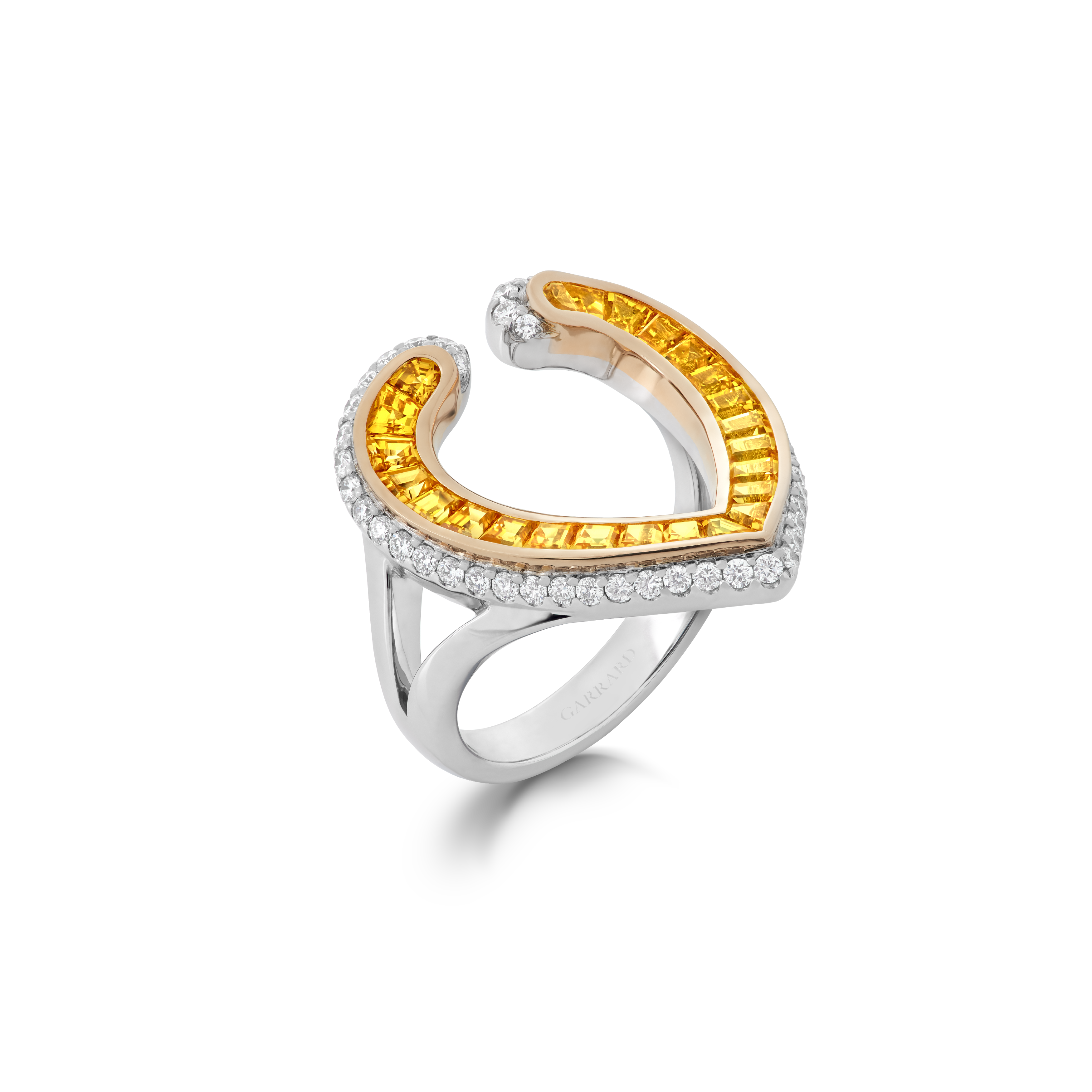 Garrard Aloria jewellery collection calibre cut yellow saphire ring in 18ct white and yellow gold with diamonds 2017052 Hero Garrard Aloria jewellery collection calibre cut yellow saphire ring in 18ct white and yellow gold with diamonds 2017052 Hero