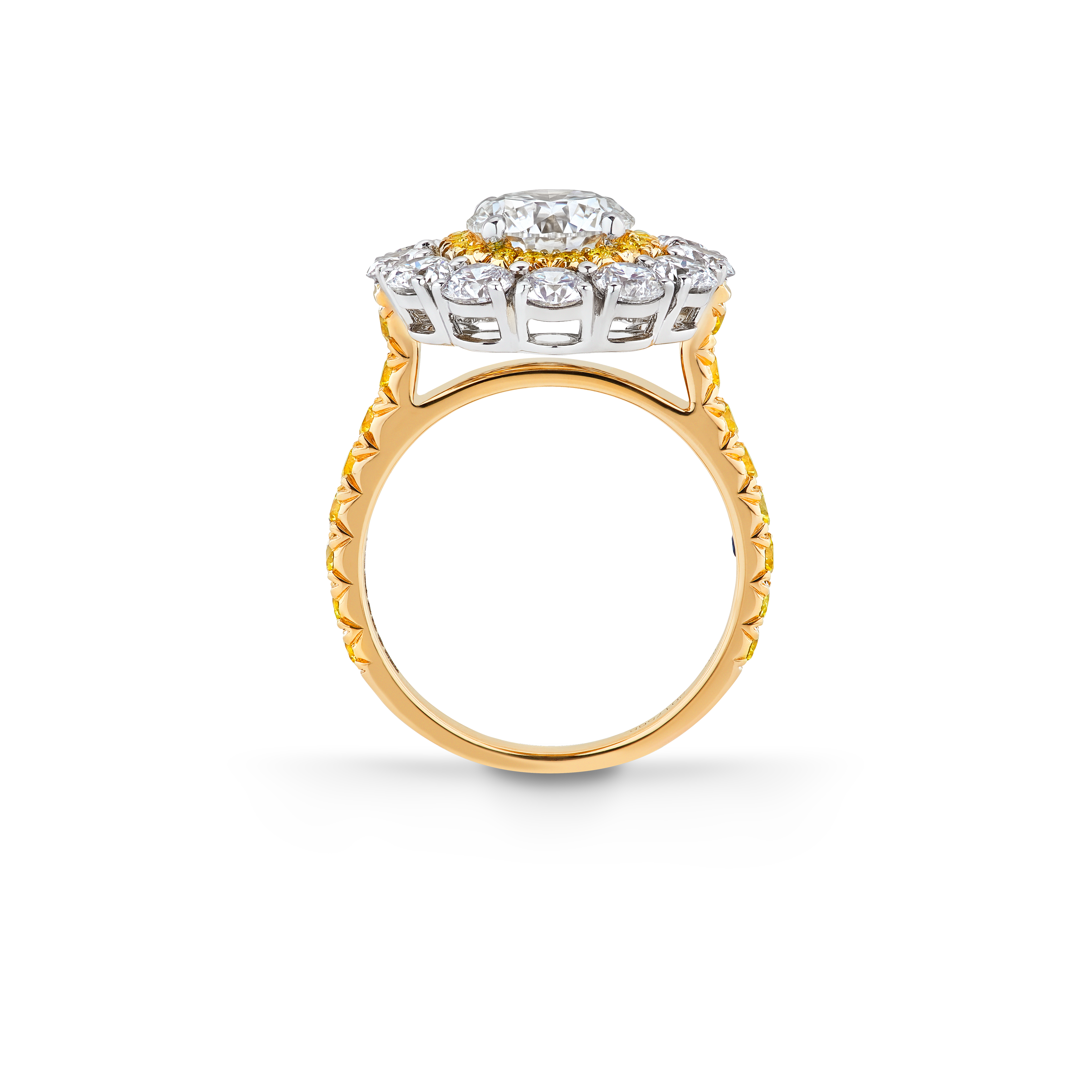 Garrard Bridal Harmony Round Diamond Double Cluster Engagement Ring In 18 ct Yellow Gold JRHAMG01 2017568 side Garrard Bridal Harmony Round Diamond Double Cluster Engagement Ring In 18 ct Yellow Gold JRHAMG01 2017568 side