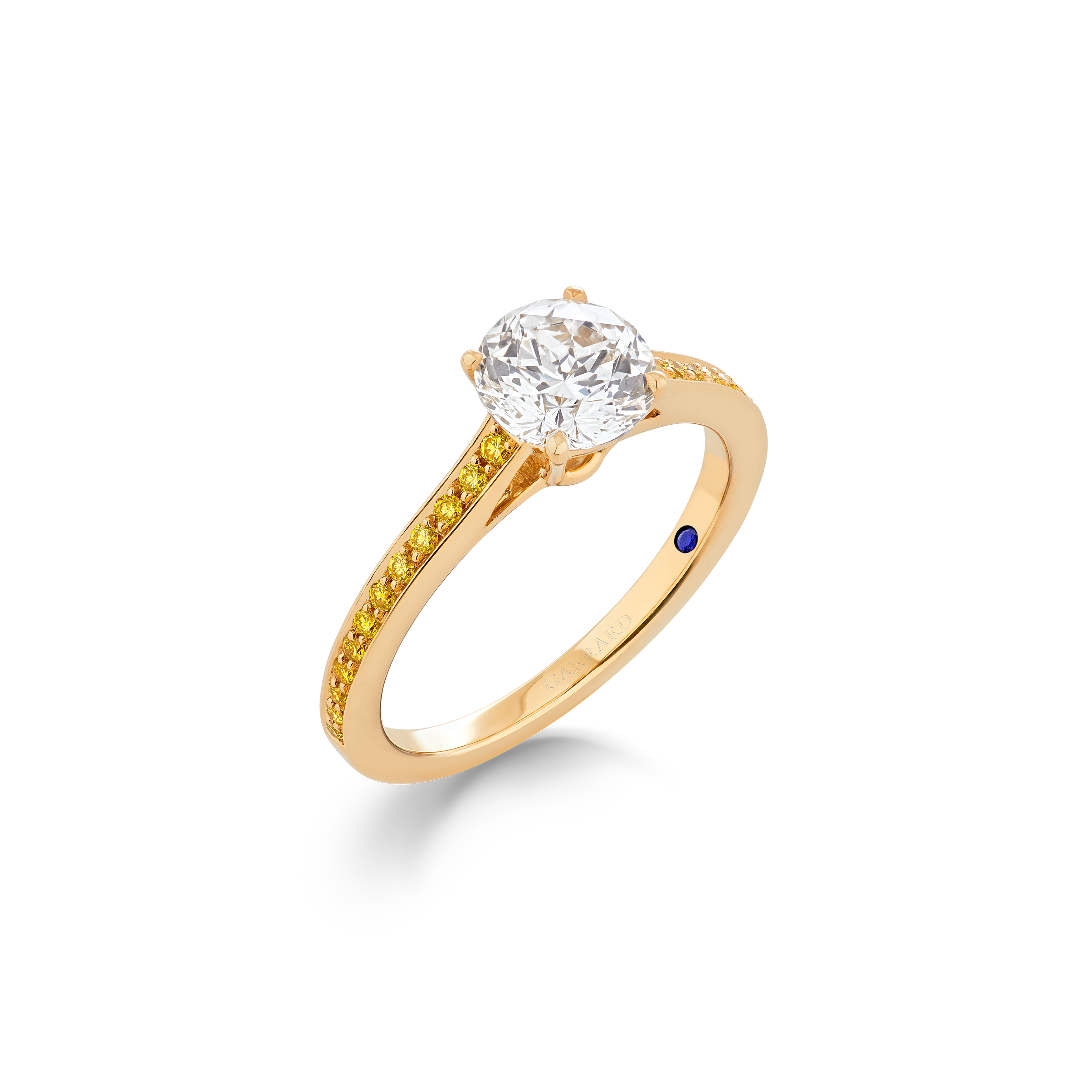 Garrard Bridal collection Cherish Round Diamond Solitaire Engagement Ring In 18 Carat Yellow Gold with Yellow Diamonds 2017573 He 1 Garrard Bridal collection Cherish Round Diamond Solitaire Engagement Ring In 18 Carat Yellow Gold with Yellow Diamonds 2017573 He 1
