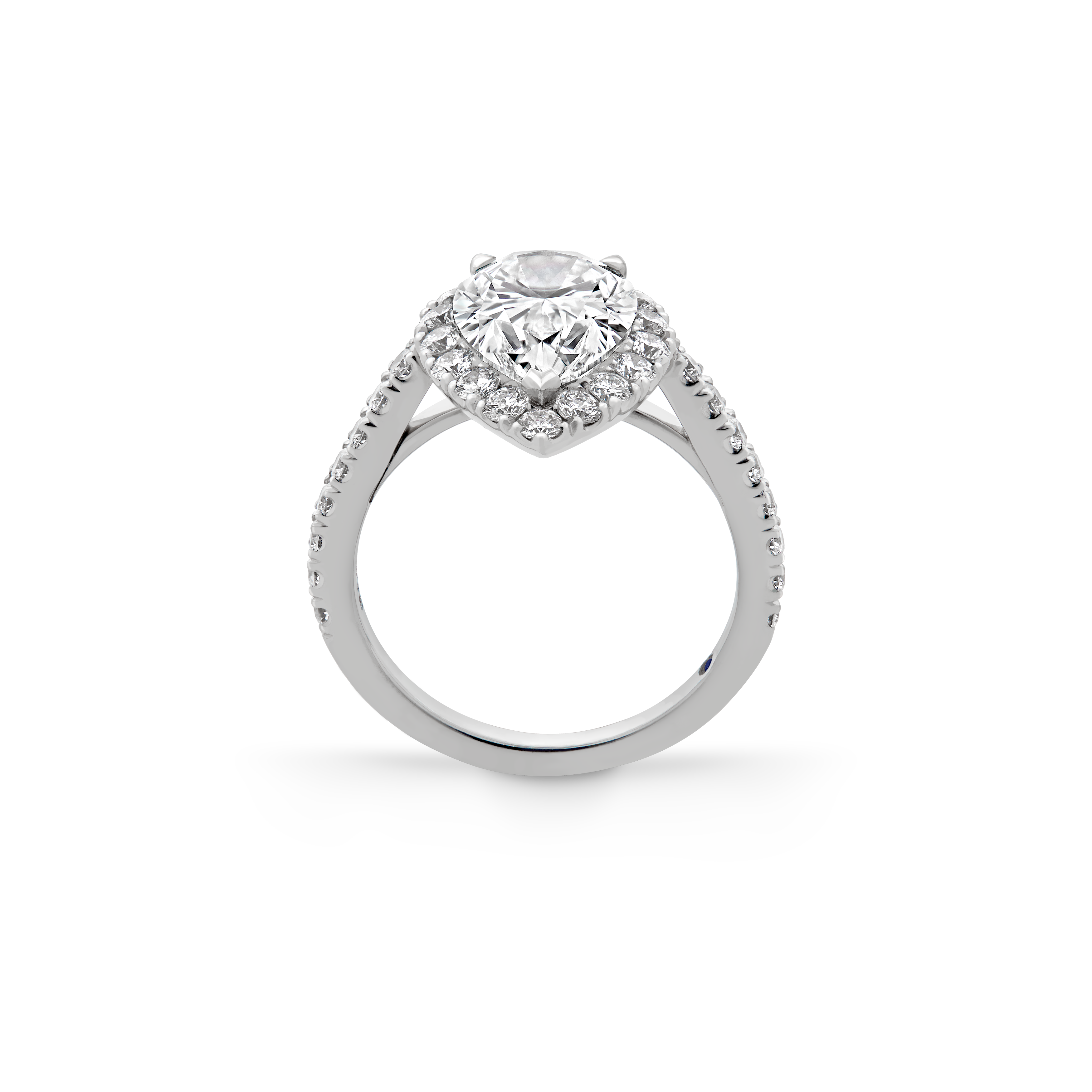 Garrard Bridal collection Evermore Pear Shape Diamond Halo Engagement Ring In Platinum with Diamonds JREVPT01 2015375 Side Garrard Bridal collection Evermore Pear Shape Diamond Halo Engagement Ring In Platinum with Diamonds JREVPT01 2015375 Side