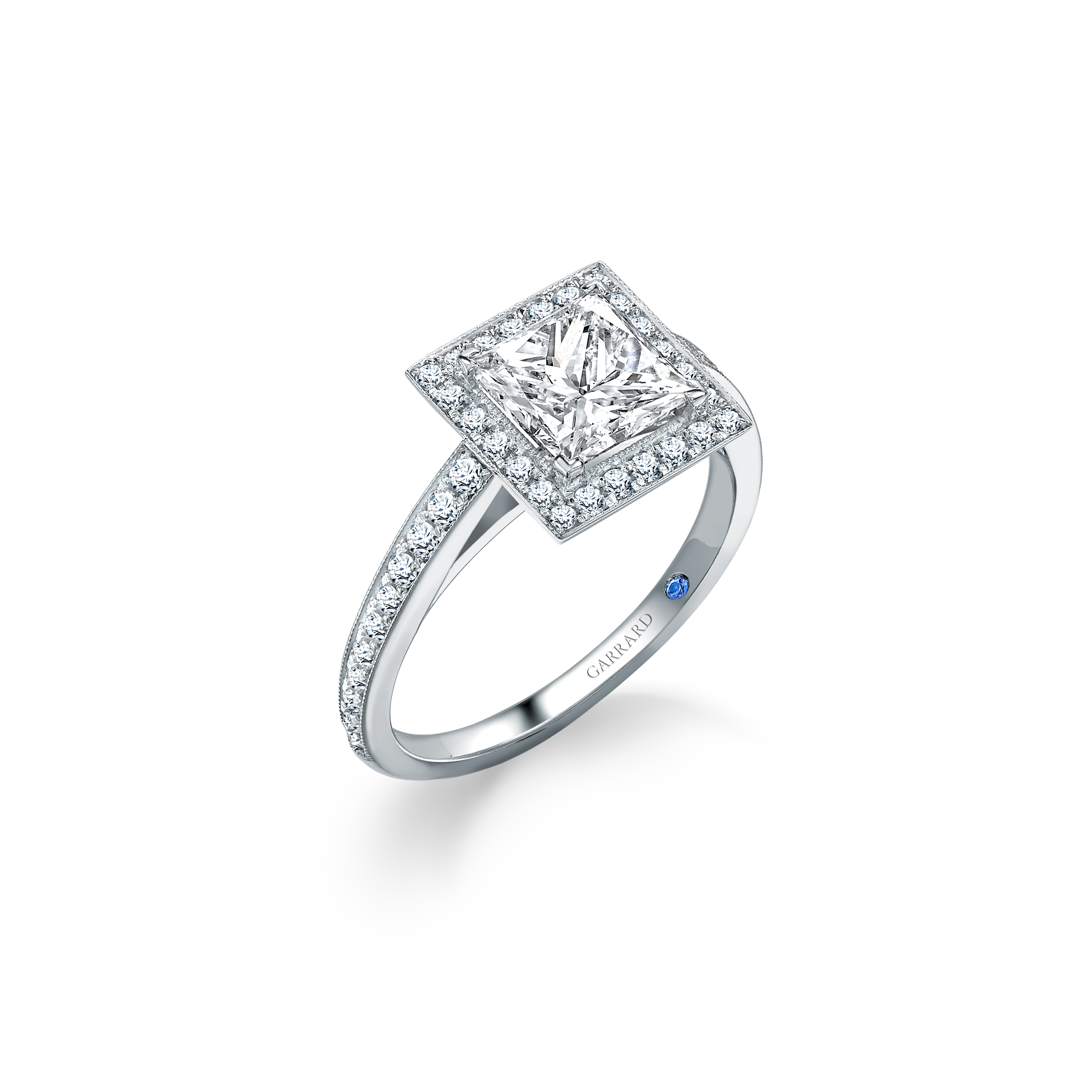 Garrard Bridal collection Evermore Princess Cut Diamond Halo Engagement Ring In Platinum with Diamonds 2014436 Hero 1 Garrard Bridal collection Evermore Princess Cut Diamond Halo Engagement Ring In Platinum with Diamonds 2014436 Hero 1