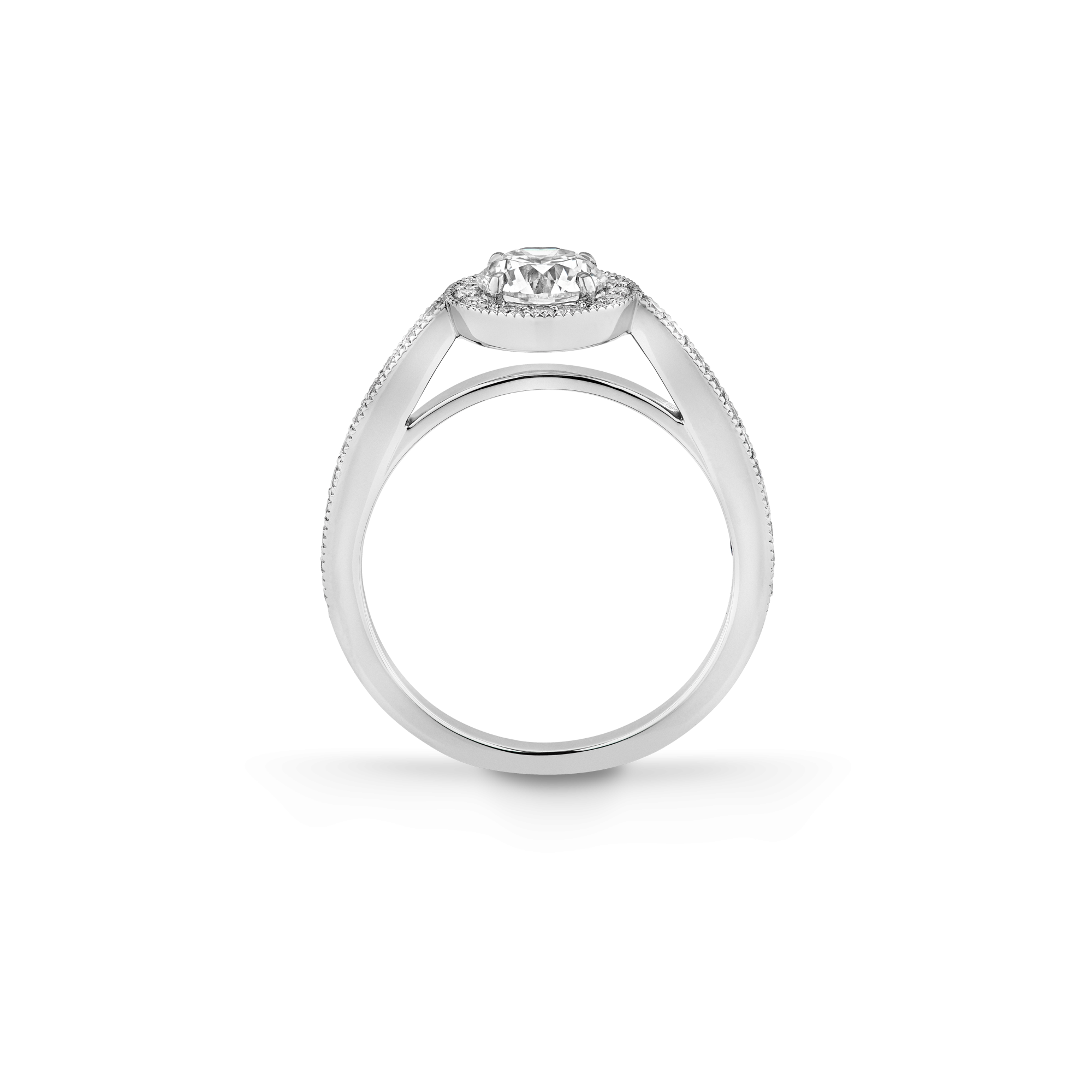 Garrard Bridal collection Evermore Round Diamond Halo Engagement Ring In Platinum with Diamonds JREVPT01 2017576 Side