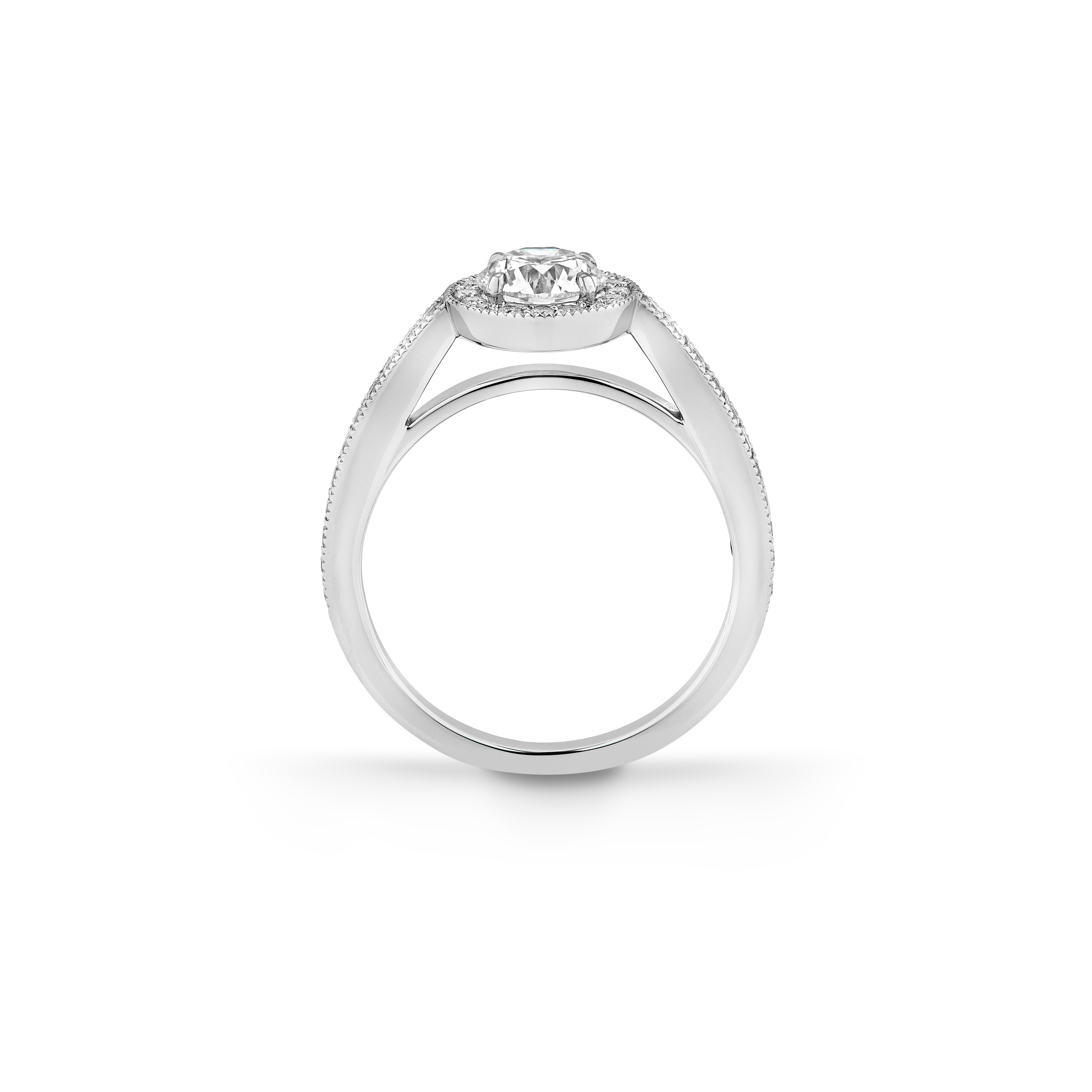 Garrard Bridal collection Evermore Round Diamond Halo Engagement Ring In Platinum with Diamonds JREVPT01 2017576 Side Garrard Bridal collection Evermore Round Diamond Halo Engagement Ring In Platinum with Diamonds JREVPT01 2017576 Side