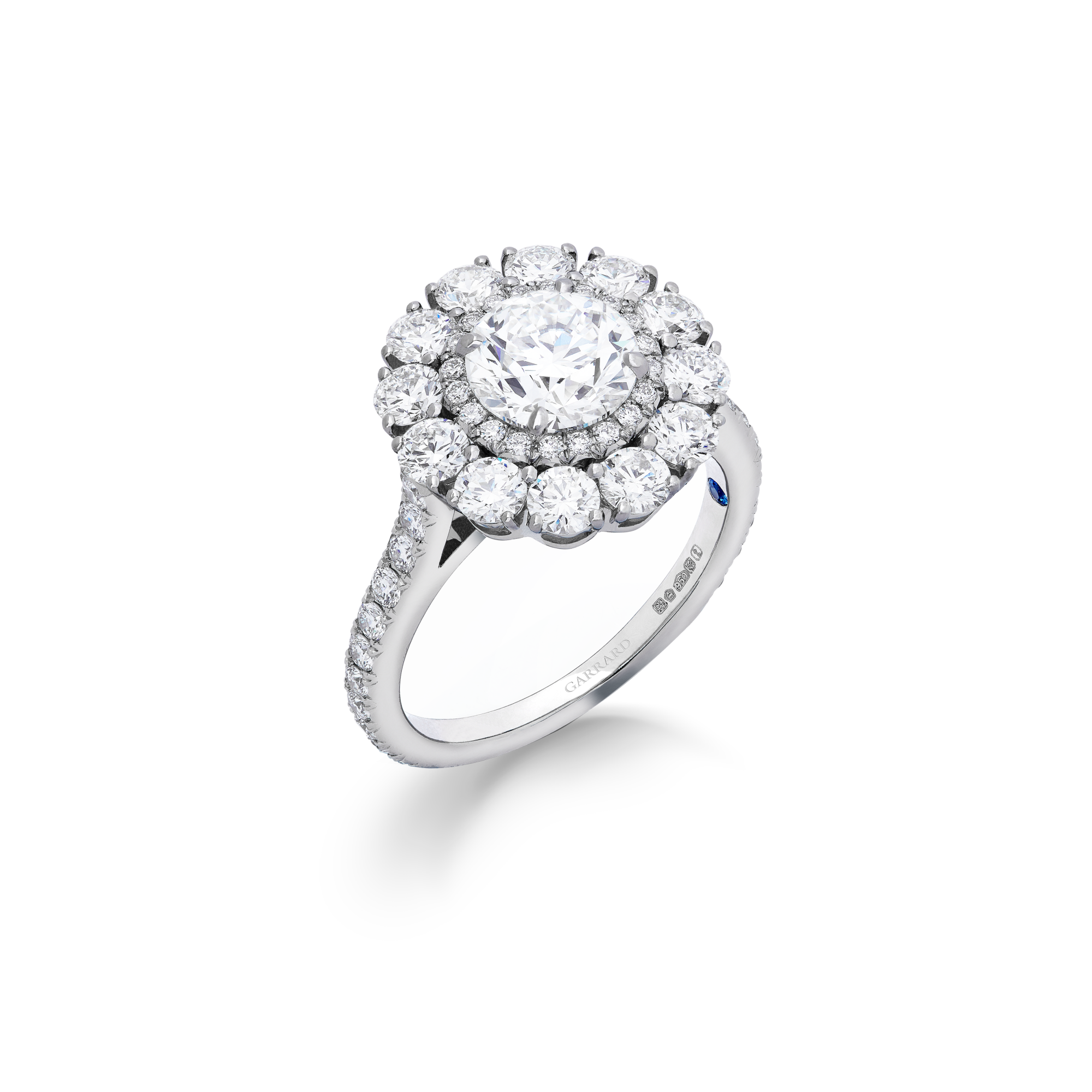 Garrard Bridal collection Harmony Round Brilliant Diamond Double Cluster Engagement Ring In Platinum JRHAPT01 2015895