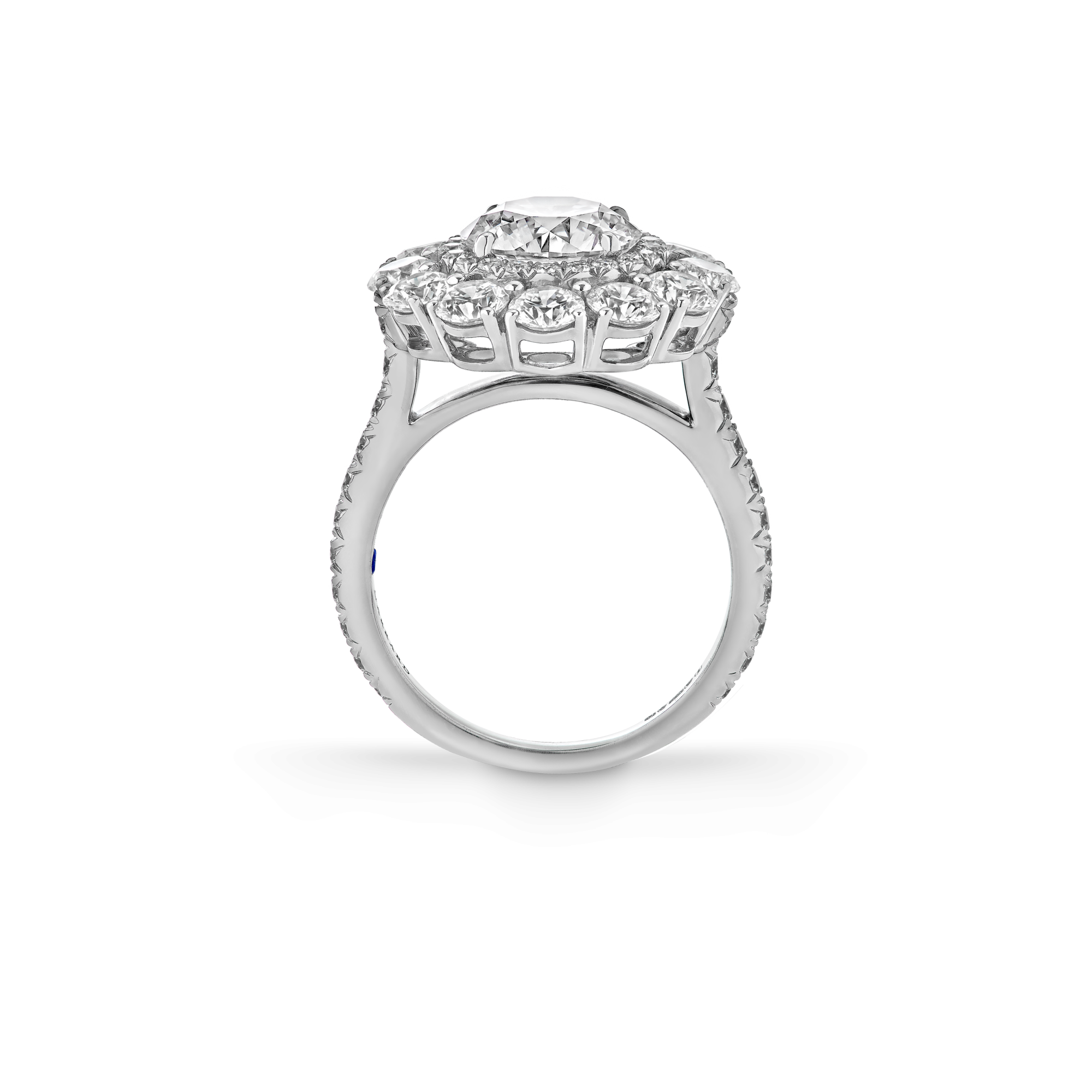 Garrard Bridal collection Harmony Round Brilliant Diamond Double Cluster Engagement Ring In Platinum JRHAPT01 2015895 side