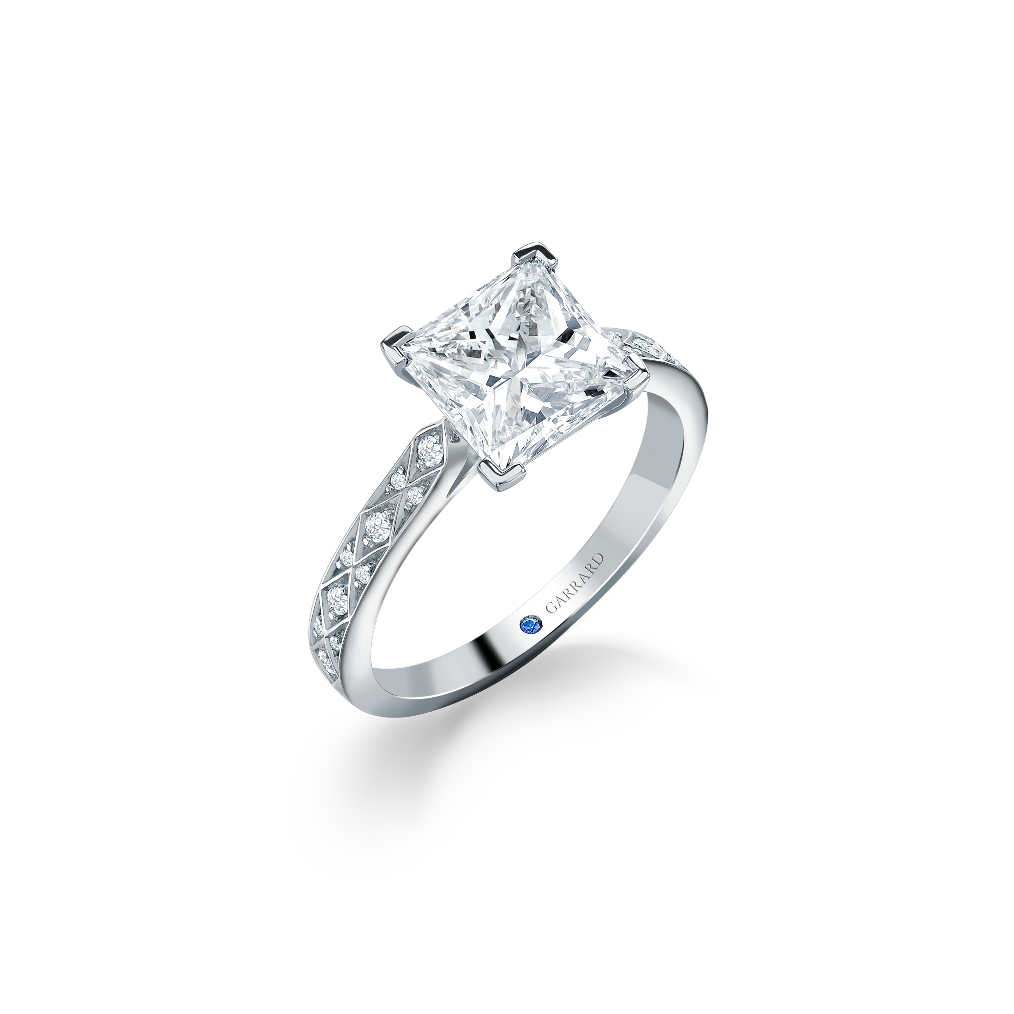 Garrard Bridal collection Signature Princess Cut Diamond Solitaire Engagement Ring In Platinum with Diamonds 2015230 1 Garrard Bridal collection Signature Princess Cut Diamond Solitaire Engagement Ring In Platinum with Diamonds 2015230 1