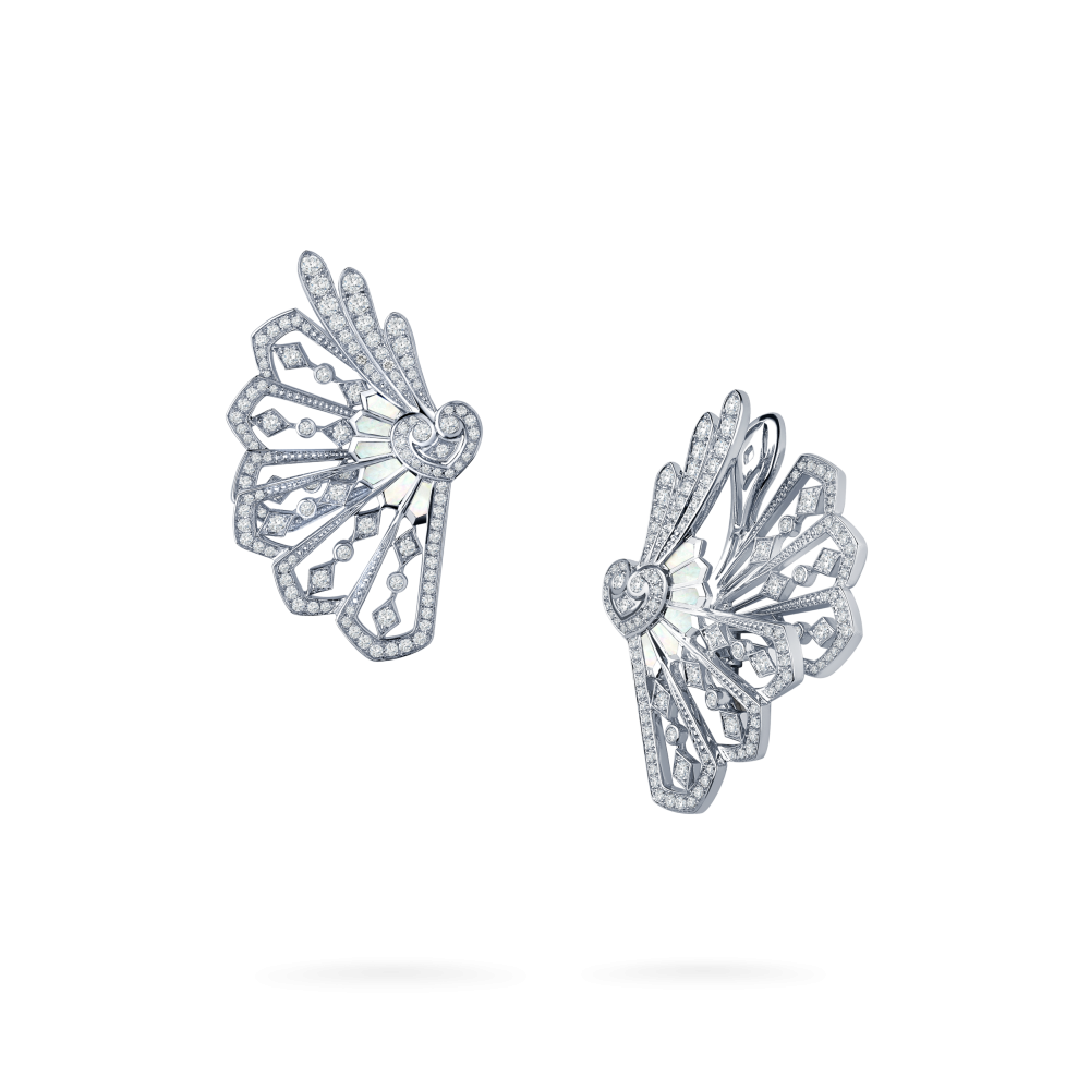 Garrard Fanfare Classic jewellery collection diamond and mother of pearl ear climbers in 18ct white gold 2015307 Hero View