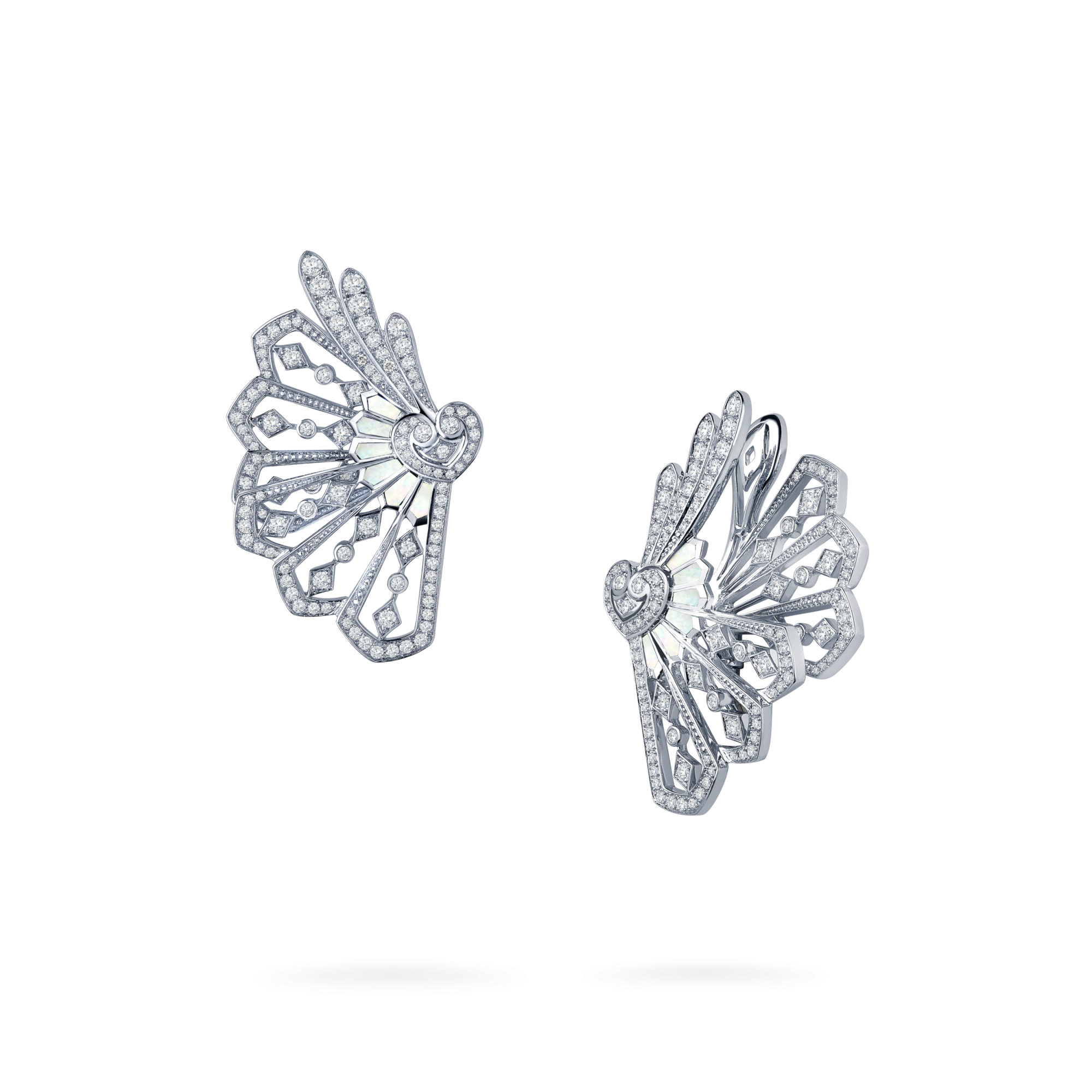 Garrard Fanfare Classic jewellery collection diamond and mother of pearl ear climbers in 18ct white gold 2015307 Hero View