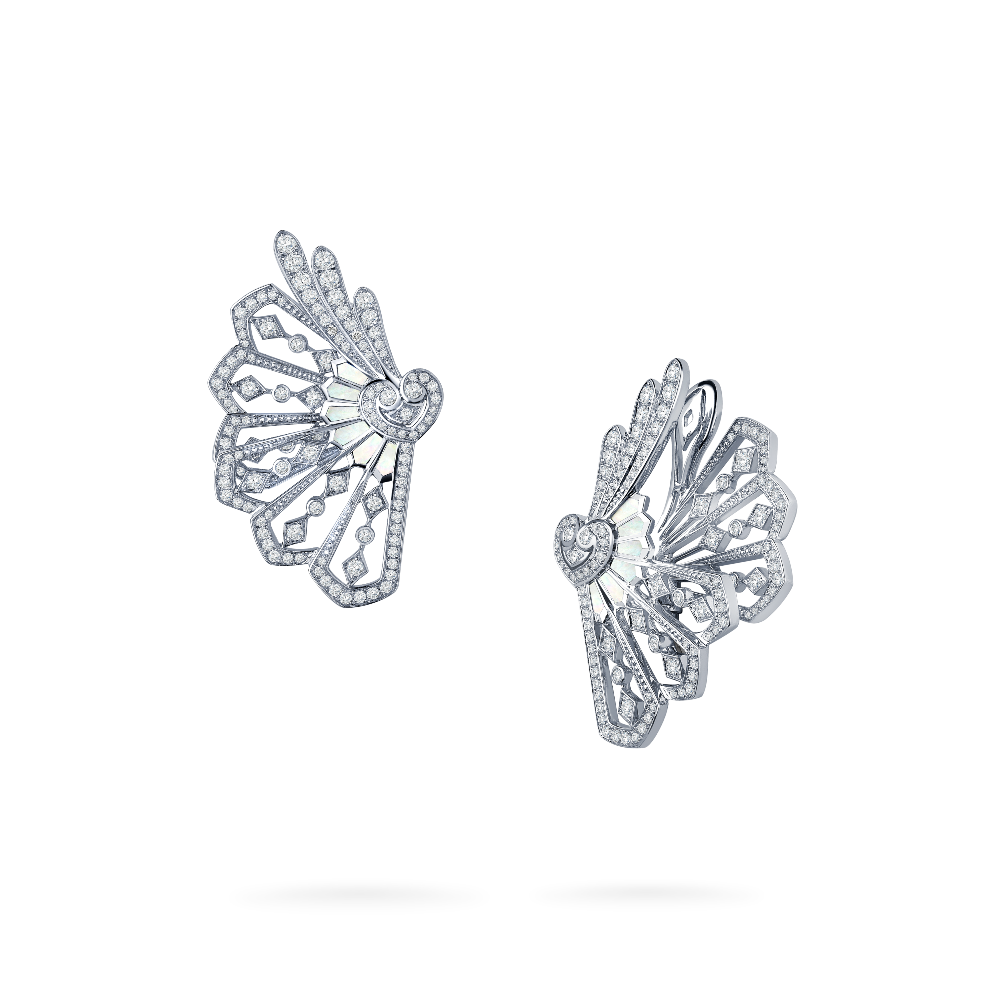 Garrard Fanfare Classic jewellery collection diamond and mother of pearl ear climbers in 18ct white gold 2015307 Hero View Garrard Fanfare Classic jewellery collection diamond and mother of pearl ear climbers in 18ct white gold 2015307 Hero View