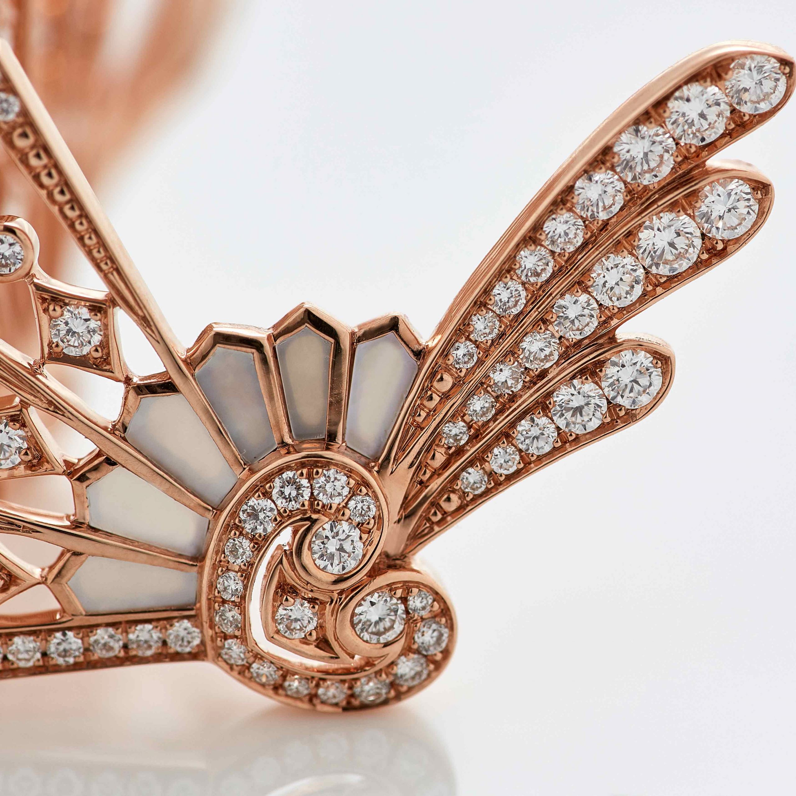 Garrard Fanfare Classic jewellery collection white diamond and mother of pearl ear climbers in 18ct rose gold 2015511 Detail View 2 Garrard Fanfare Classic jewellery collection white diamond and mother of pearl ear climbers in 18ct rose gold 2015511 Detail View 2