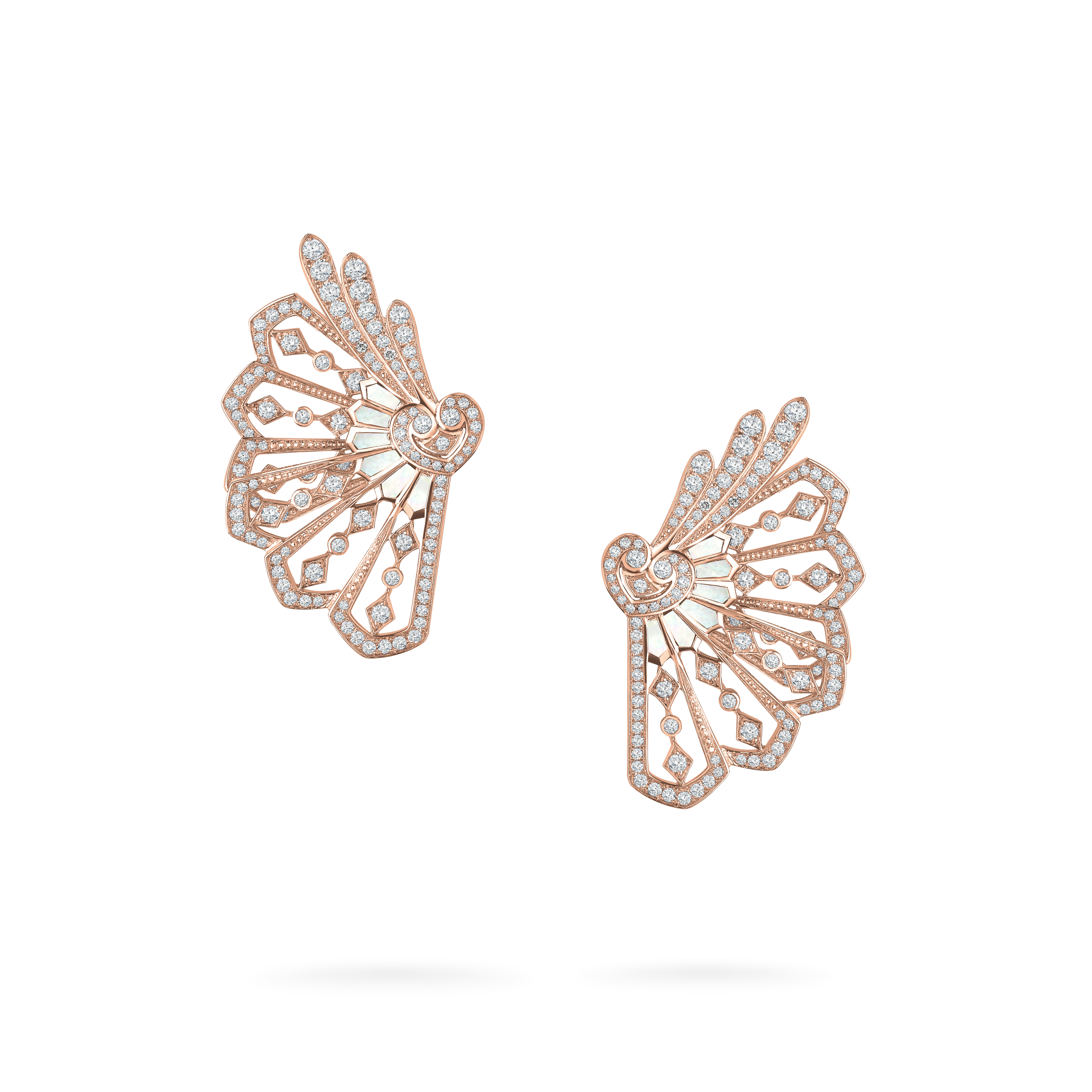 Garrard Fanfare Classic jewellery collection white diamond and mother of pearl ear climbers in 18ct rose gold 2015511 Hero View Garrard Fanfare Classic jewellery collection white diamond and mother of pearl ear climbers in 18ct rose gold 2015511 Hero View
