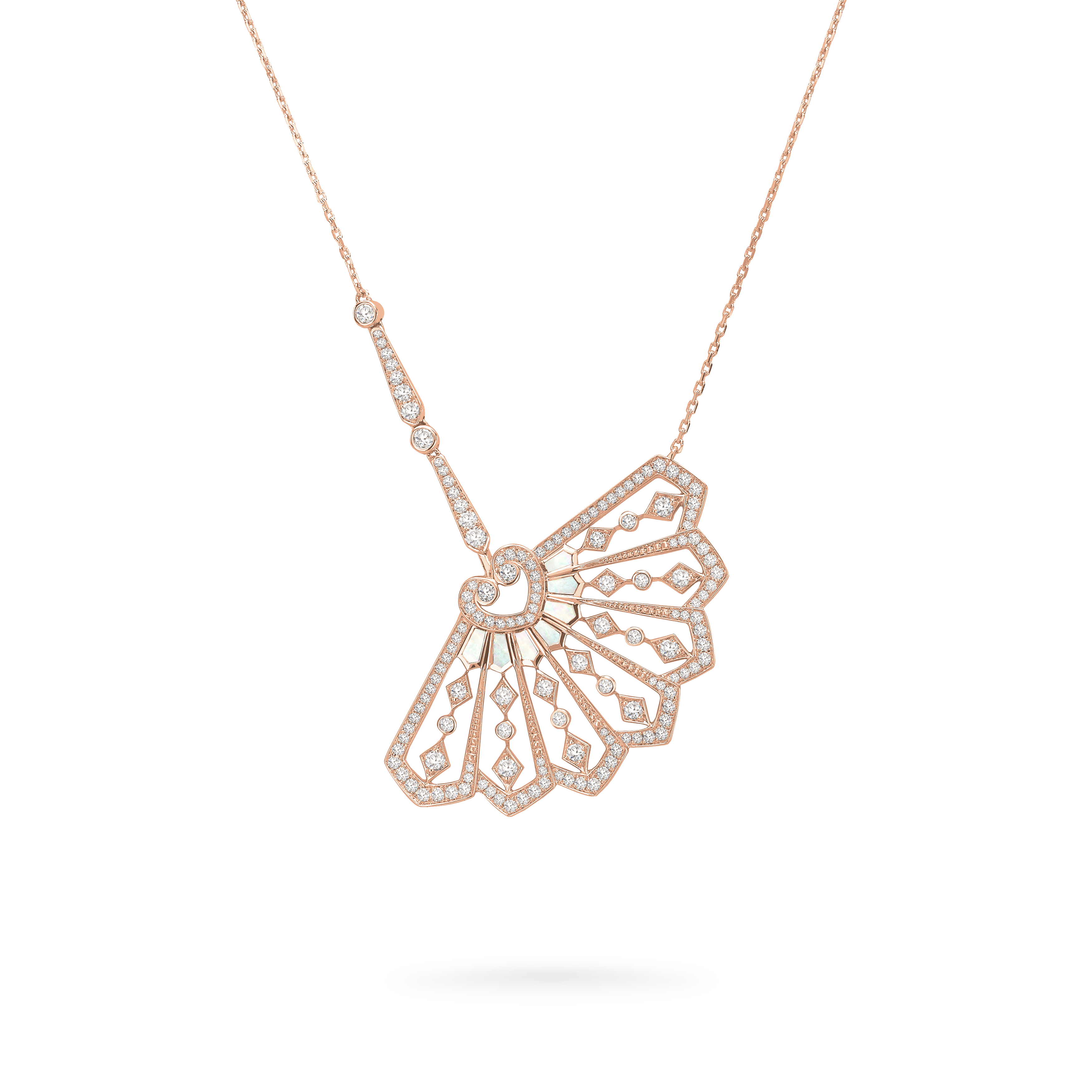 Garrard Fanfare Classic jewellery collection white diamond and mother of pearl pendant in 18ct rose gold 2015510 Hero View Garrard Fanfare Classic jewellery collection white diamond and mother of pearl pendant in 18ct rose gold 2015510 Hero View