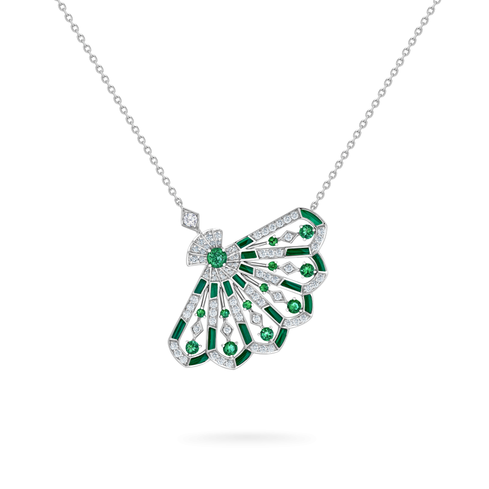 Garrard Fanfare Symphony collection Diamond and Emerald Pendant in 18ct White Gold with Malachite 2017312 Hero View