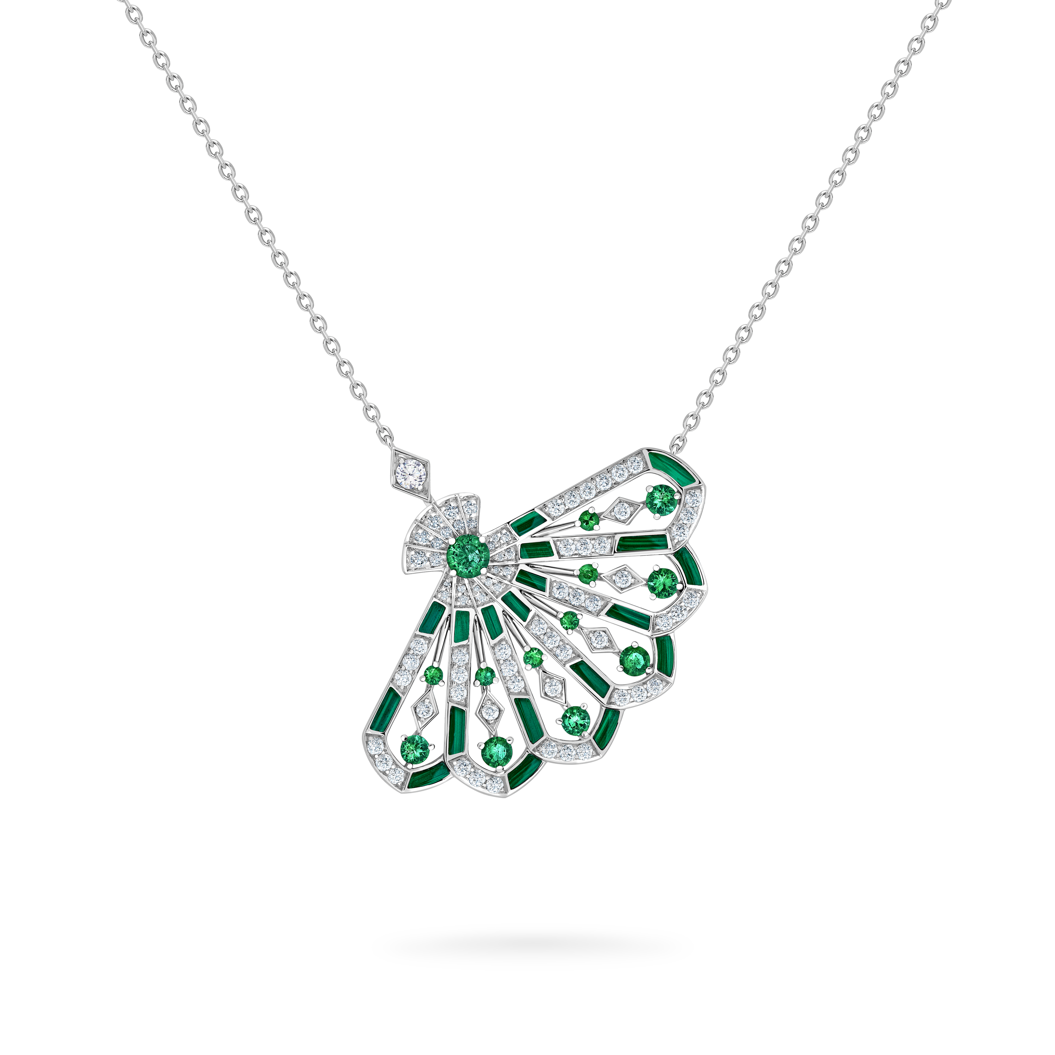 Garrard Fanfare Symphony collection Diamond and Emerald Pendant in 18ct White Gold with Malachite 2017312 Hero View Garrard Fanfare Symphony collection Diamond and Emerald Pendant in 18ct White Gold with Malachite 2017312 Hero View