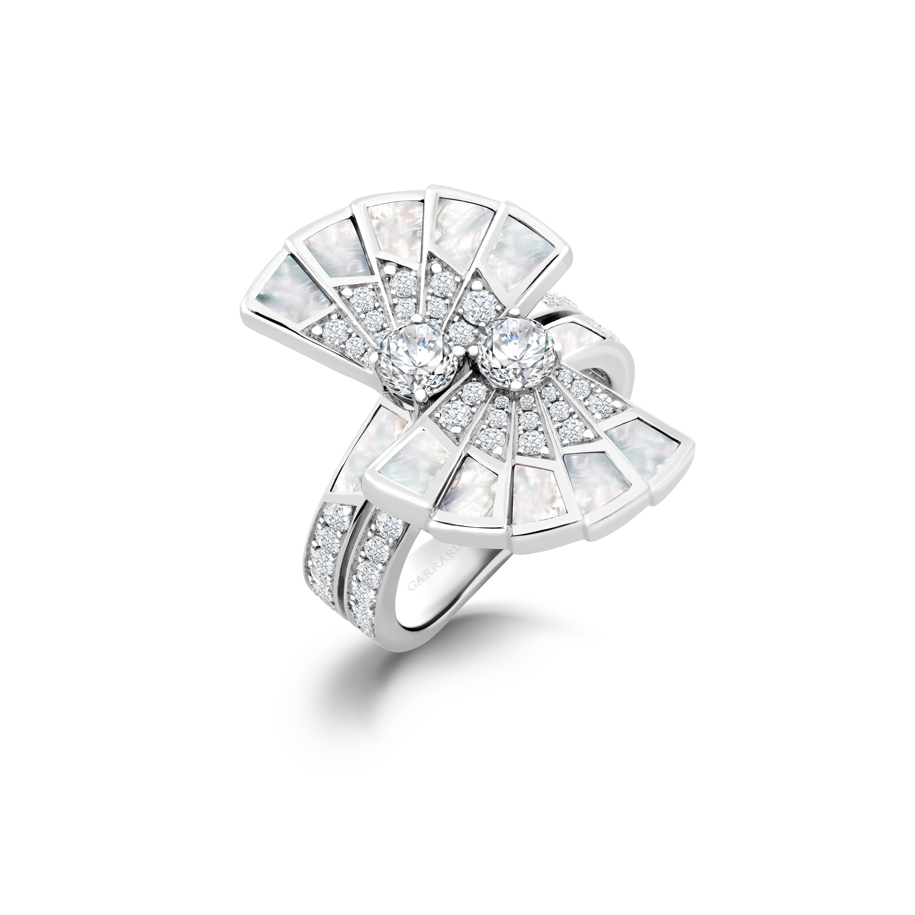 Garrard Fanfare Symphony collection Diamond and Mother of Pearl Earrings In 18ct White Gold 2017360 Hero View Garrard Fanfare Symphony collection Diamond and Mother of Pearl Earrings In 18ct White Gold 2017360 Hero View